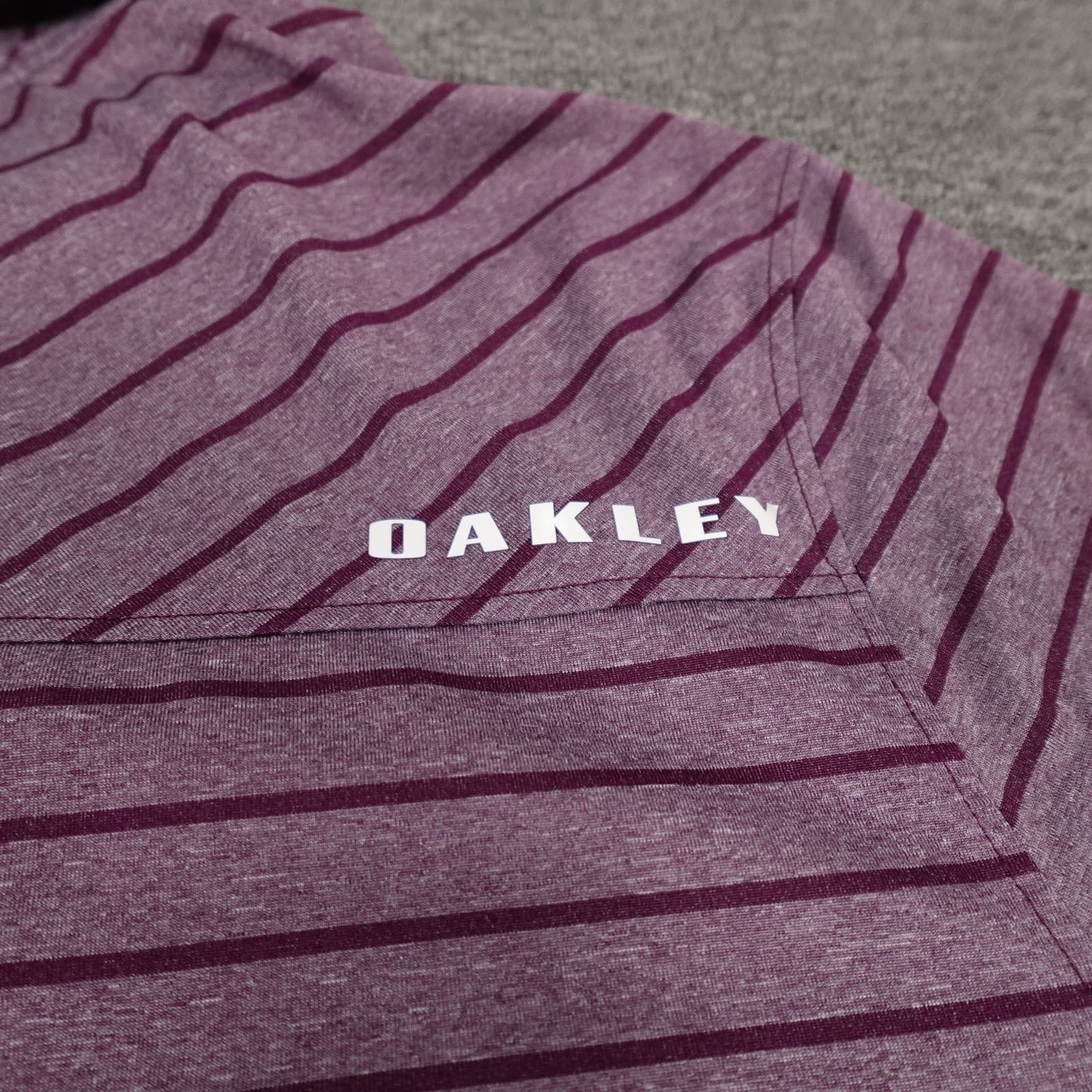 Oakley Polo Shirt Mens Large Purple Striped Golf Performance Stretch Casual - Thumbnail 3