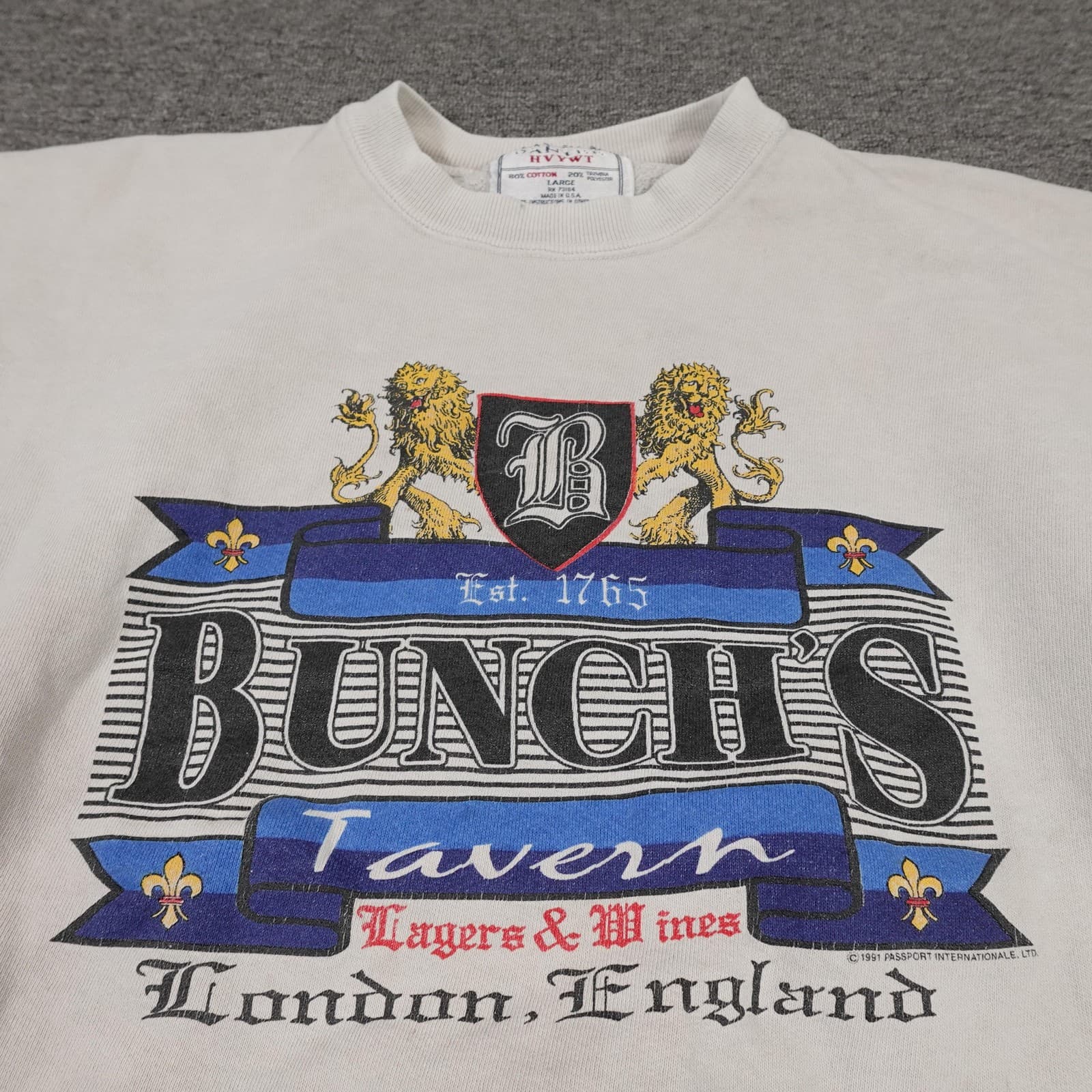 Vintage Santee Sweatshirt Mens Large White Bunch's Tavern Beer Graphic USA 90s - Thumbnail 3