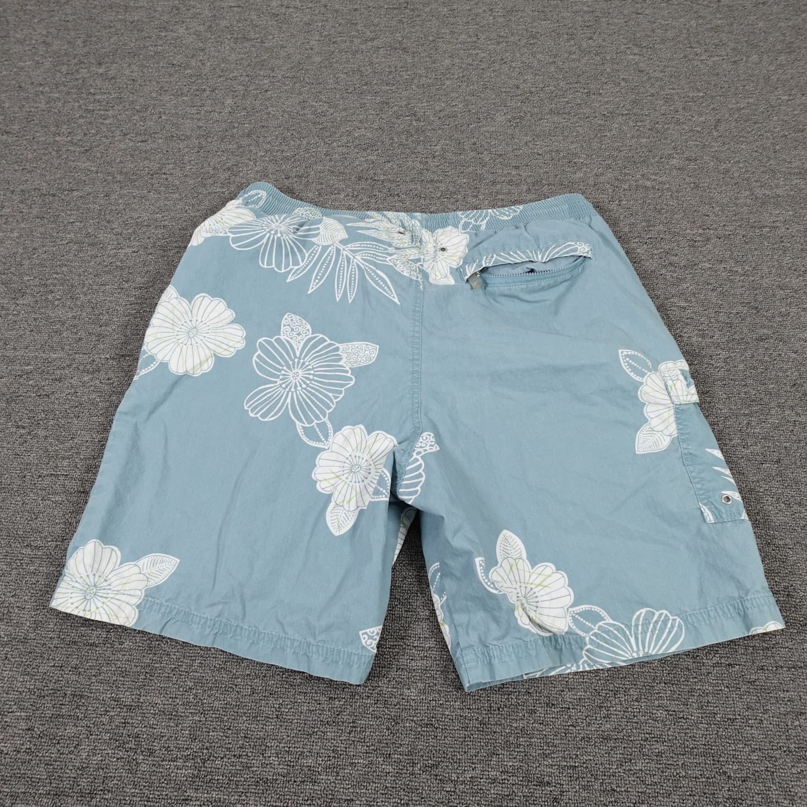 Tori Richard Shorts Mens Medium Blue Floral Hawaiian Swim Trunks Lined Outrigger - Thumbnail 4