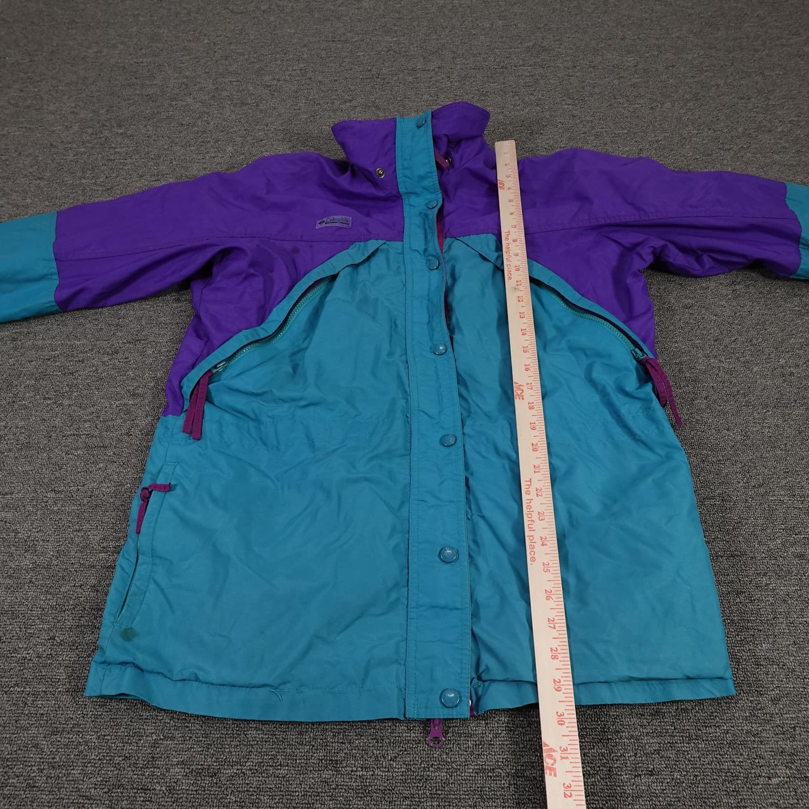 Vintage Columbia Jacket Womens Medium Teal Purple Radial Sleeve Parka Retro 90s - Thumbnail 8