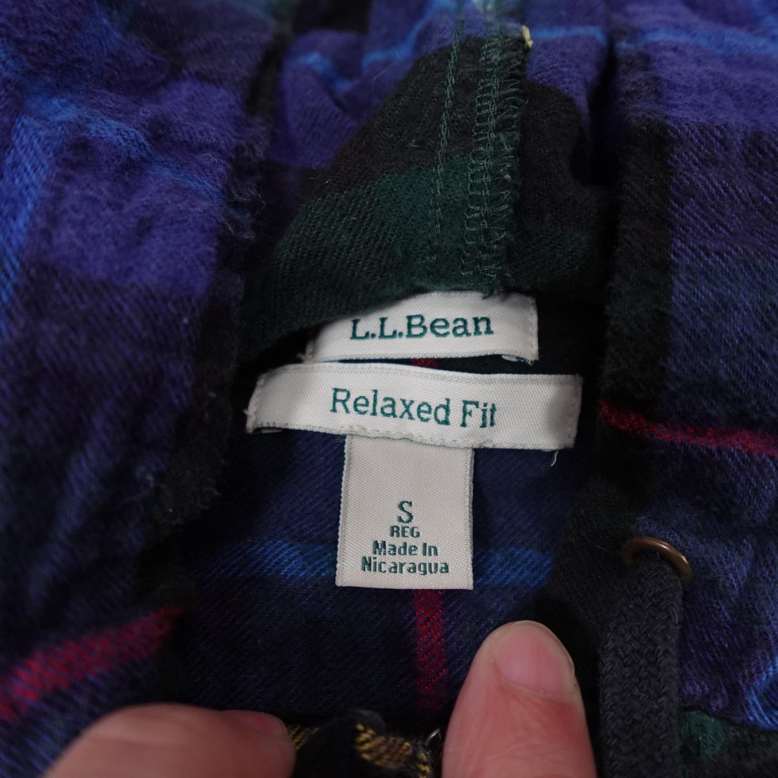 L.L.Bean Shirt Womens Small Blue Plaid Flannel Full Zip Hooded Shacket - Thumbnail 3