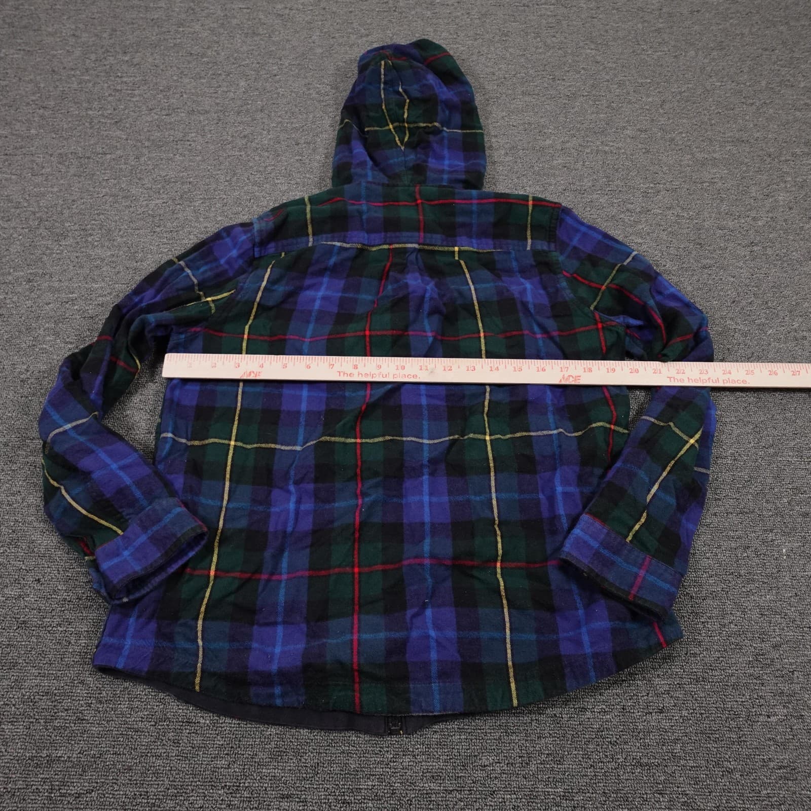 L.L.Bean Shirt Womens Small Blue Plaid Flannel Full Zip Hooded Shacket - Thumbnail 4