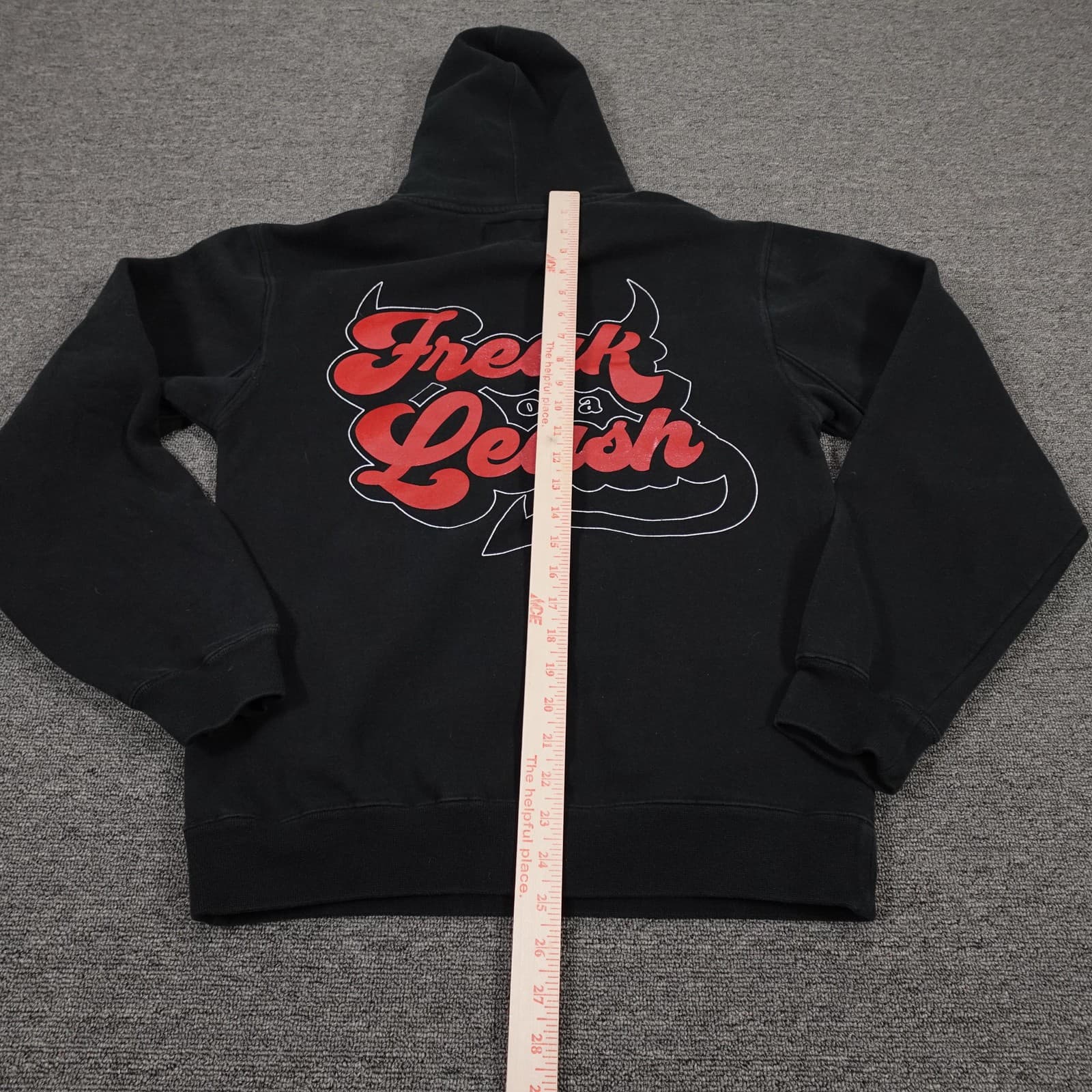 Freak On A Leash Hoodie Mens Small Black Pullover Devil Graphic Back Fleece - Thumbnail 8