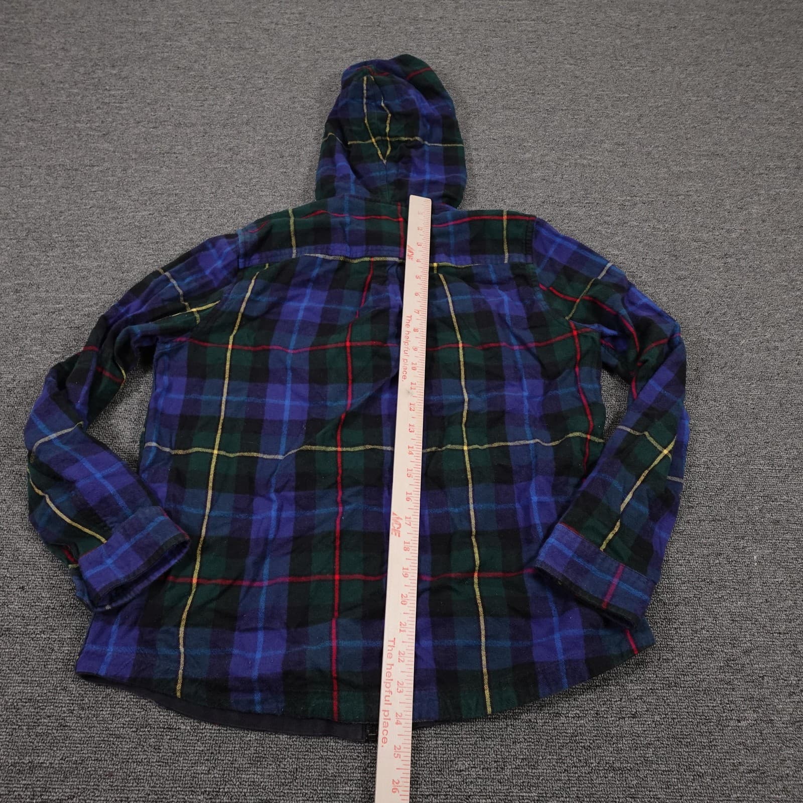 L.L.Bean Shirt Womens Small Blue Plaid Flannel Full Zip Hooded Shacket - Thumbnail 5