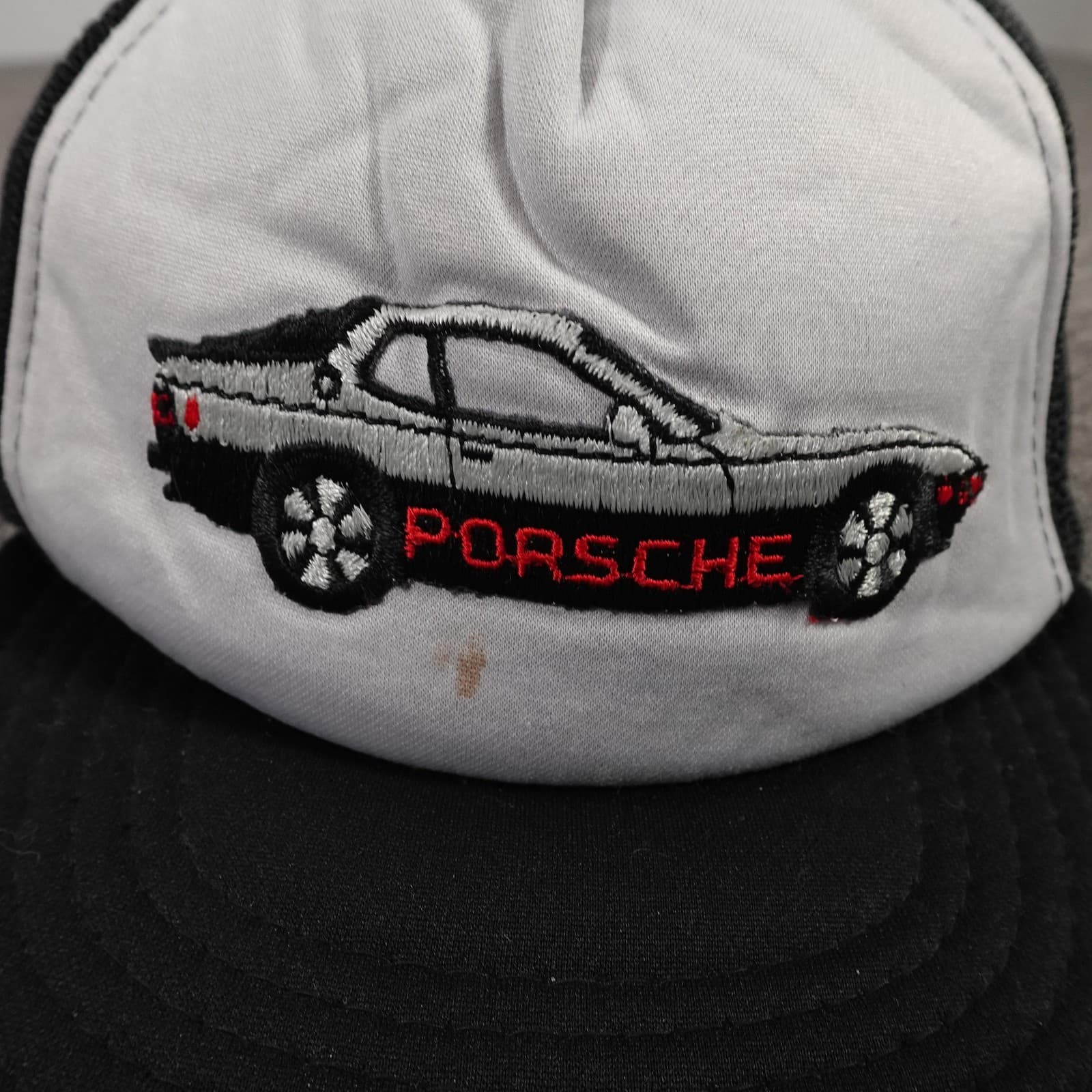 Vintage Porsche Car Hat Cap Snap Back Black White MOJA Trucker Mesh Mens 80s - Thumbnail 2
