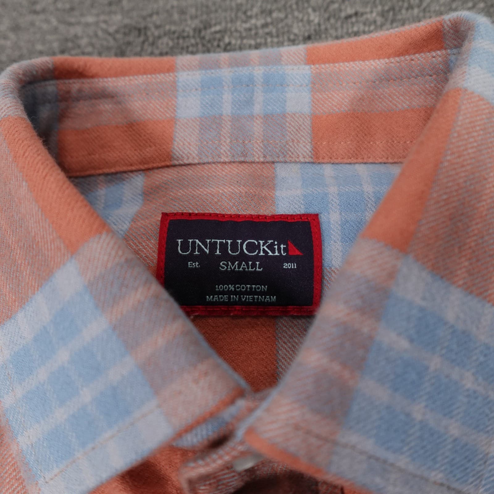 UNTUCKit Shirt Mens Small Orange Plaid Flannel Button Up Long Sleeve Casual - Thumbnail 2
