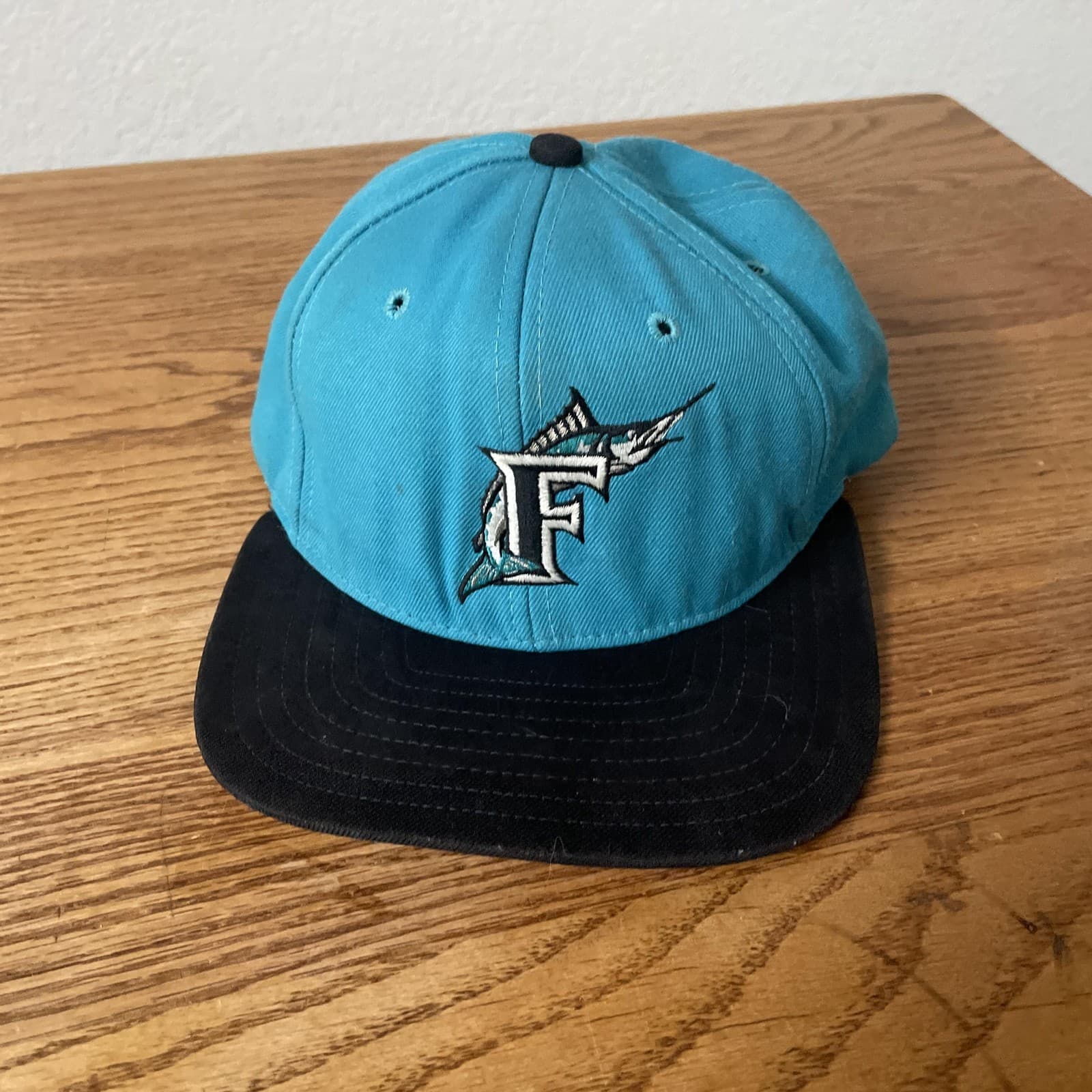 Vintage Florida Marlins Hat Cap Snap Back Mens Teal Black MLB Baseball 90s
