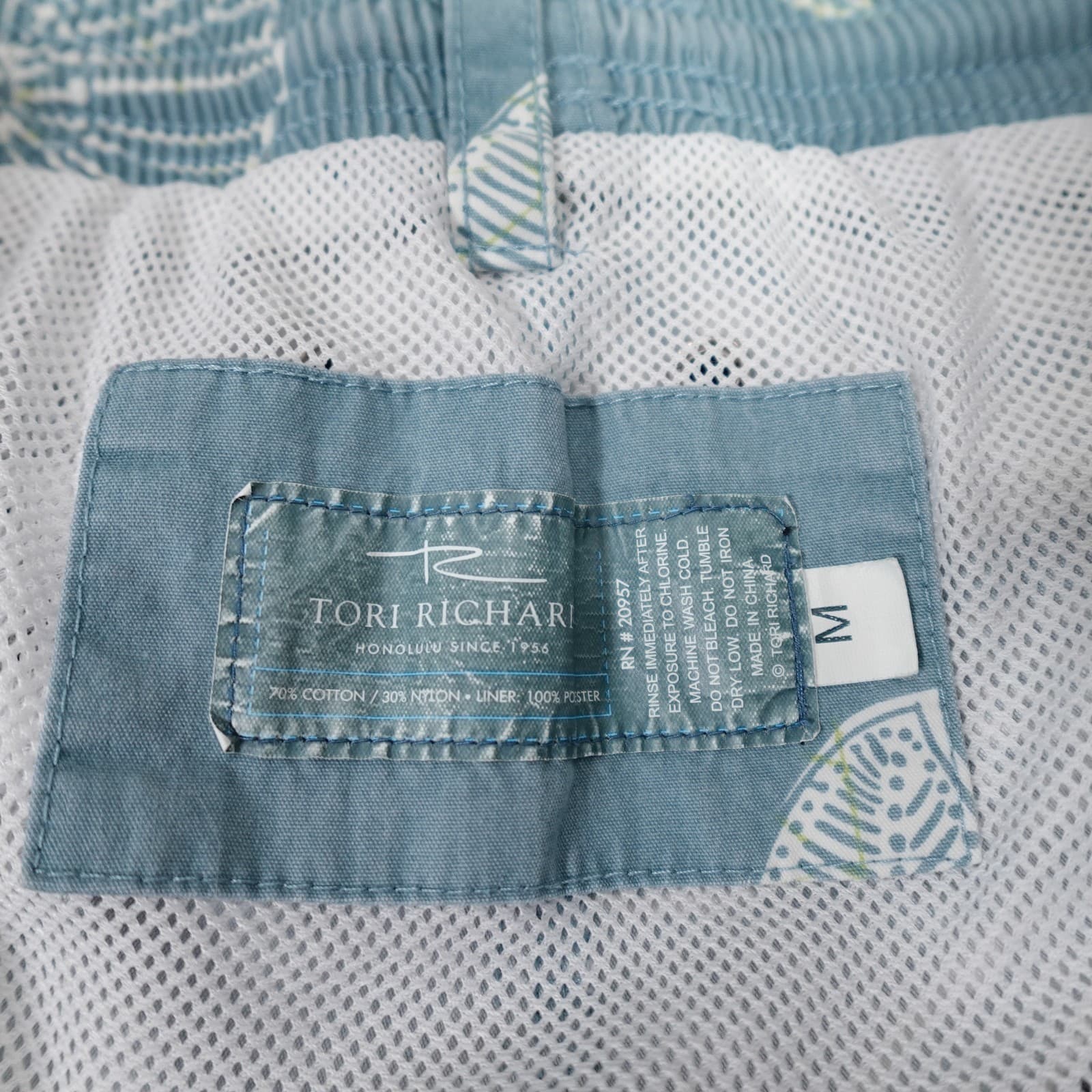 Tori Richard Shorts Mens Medium Blue Floral Hawaiian Swim Trunks Lined Outrigger - Thumbnail 3
