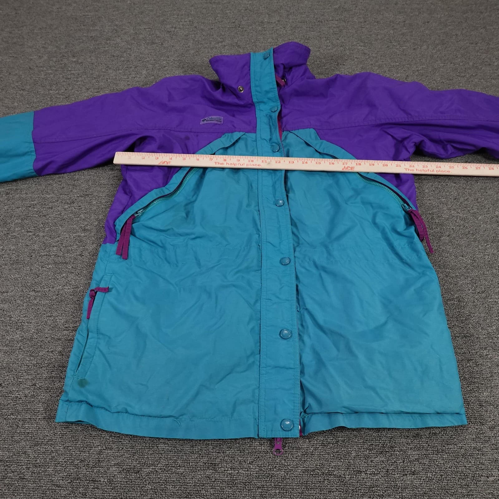 Vintage Columbia Jacket Womens Medium Teal Purple Radial Sleeve Parka Retro 90s - Thumbnail 6