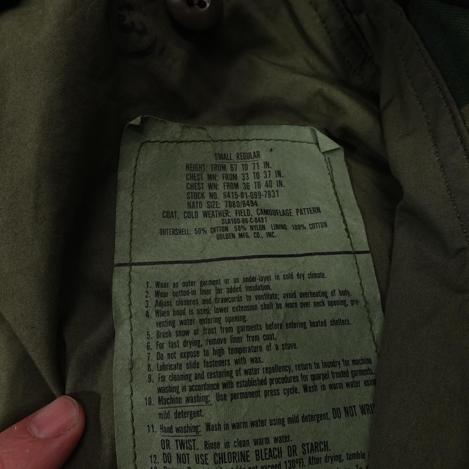 Vintage Golden Mfg M65 Field Jacket Mens Small Woodland Camo US Air Force 80s - Thumbnail 4