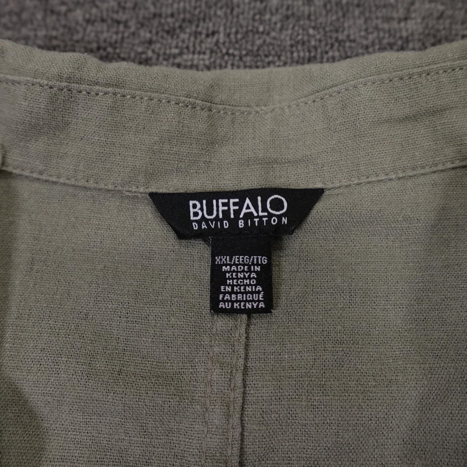 Buffalo David Bitton Shirt Mens 2XL Green Linen Blend Short Sleeve Button Up - Thumbnail 3