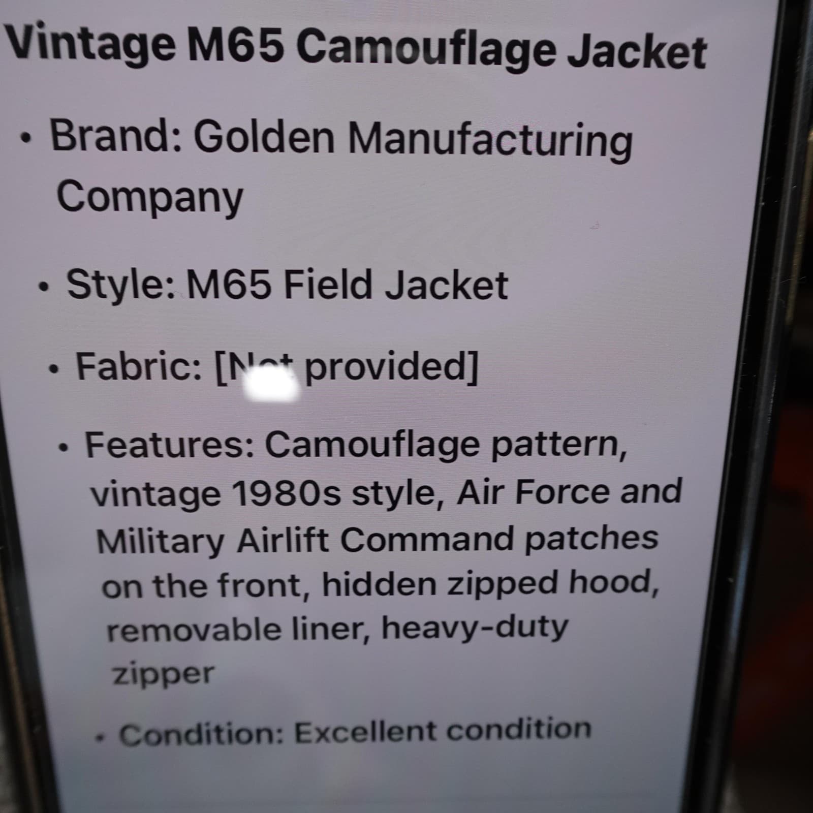 Vintage Golden Mfg M65 Field Jacket Mens Small Woodland Camo US Air Force 80s - Thumbnail 16