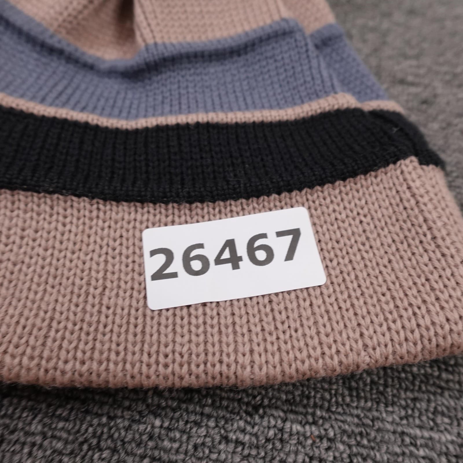 Sattley Hat Beanie Fitted Mens One Size Beige Gray Black Striped Pom Knit Lined - Thumbnail 5