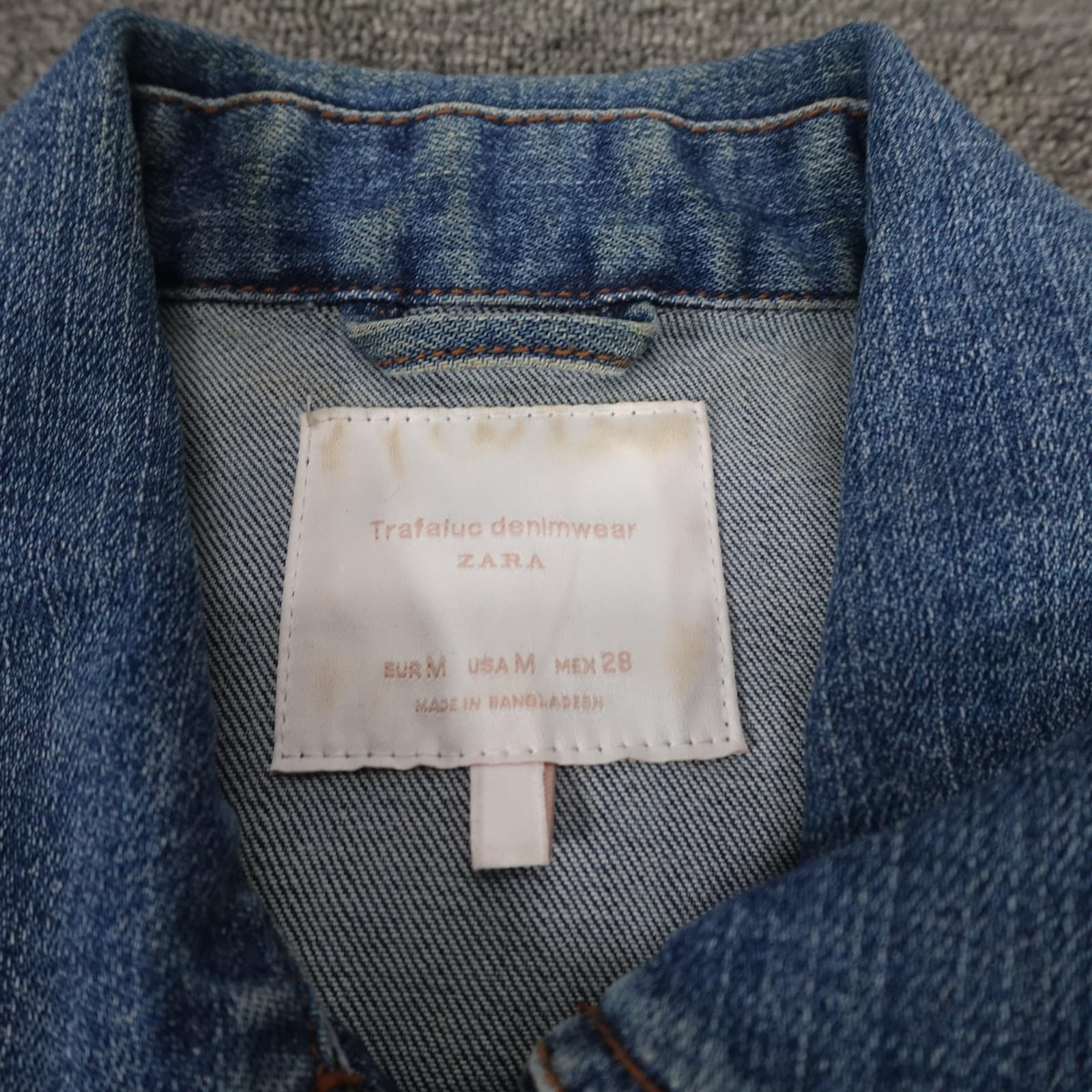 Zara Jacket Womens Medium Blue Trafaluc Denim Trucker Frayed Trim Crop Stretch - Thumbnail 4