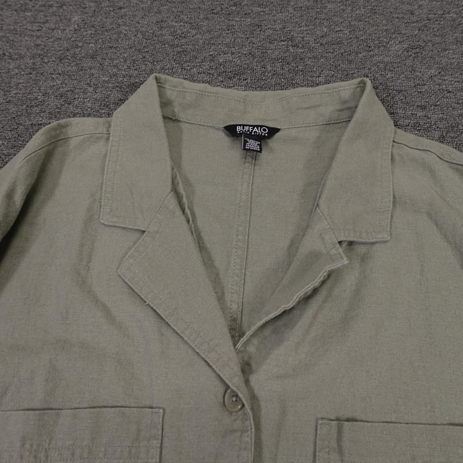 Buffalo David Bitton Shirt Mens 2XL Green Linen Blend Short Sleeve Button Up - Thumbnail 2