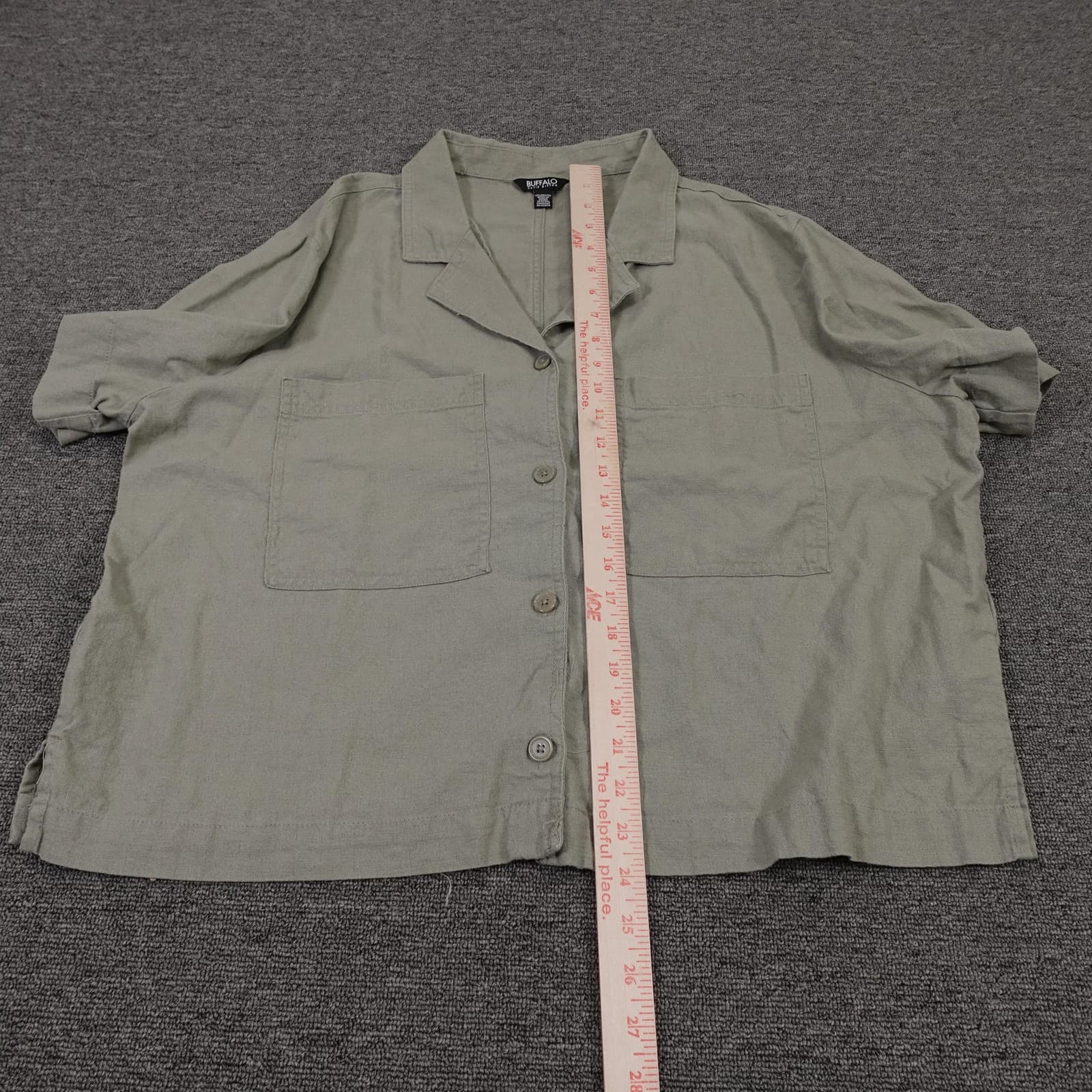 Buffalo David Bitton Shirt Mens 2XL Green Linen Blend Short Sleeve Button Up - Thumbnail 5