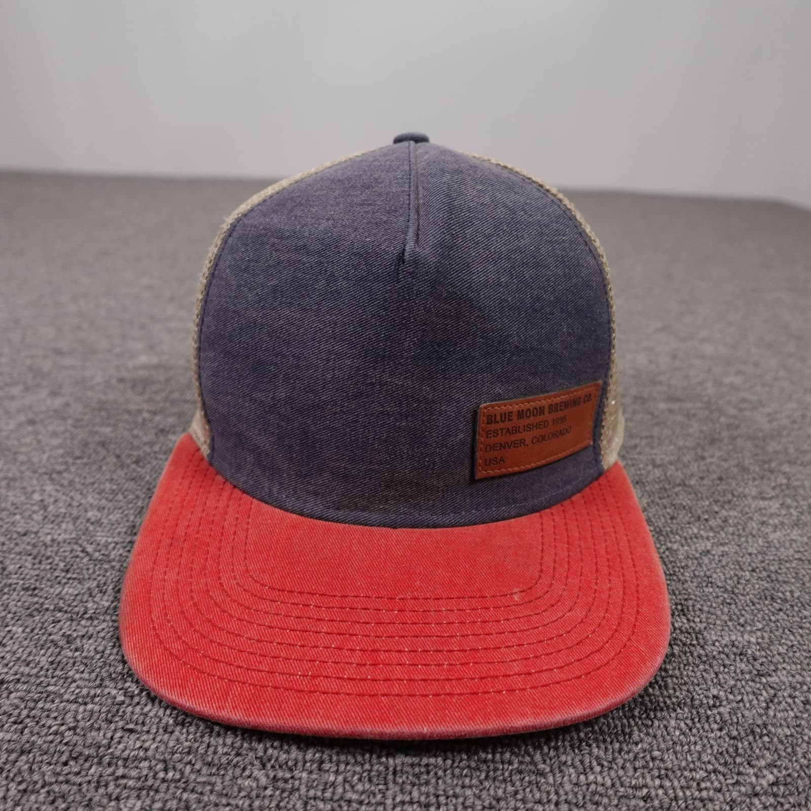 Blue Moon Beer Cap Snap Back Mens One Size Blue Red Mesh Trucker