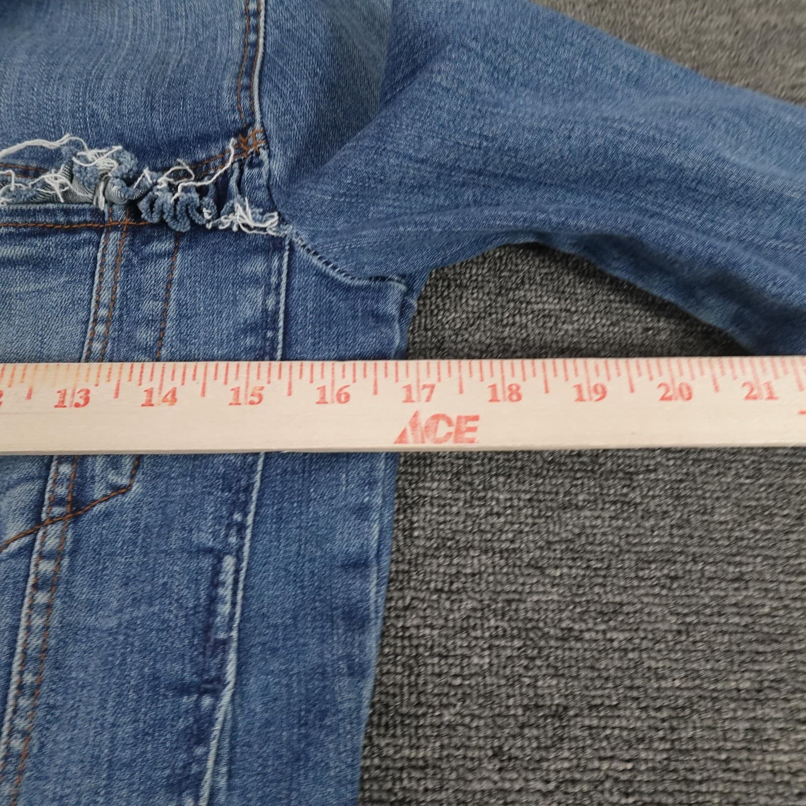 Zara Jacket Womens Medium Blue Trafaluc Denim Trucker Frayed Trim Crop Stretch - Thumbnail 6
