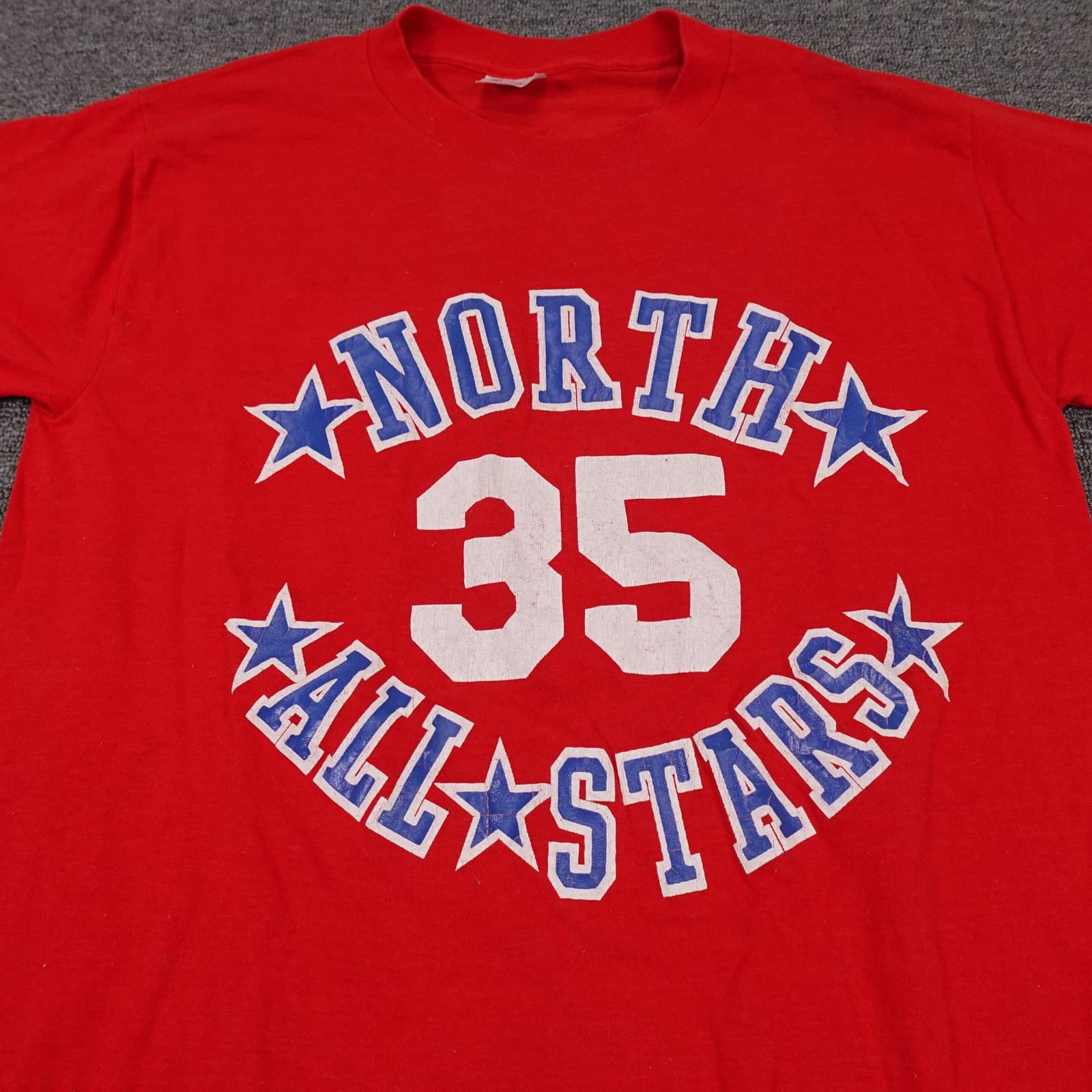 Vintage Sportswear Shirt Mens Large Red North All Stars 35 Tee Made USA 80s - Thumbnail 2