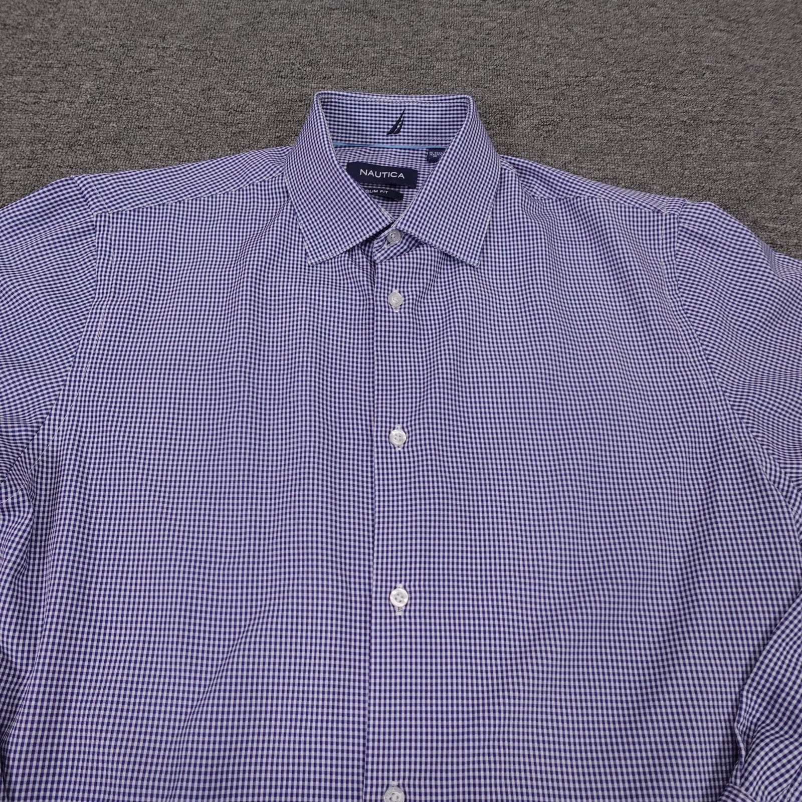 Nautica Shirt Mens 15.5 32/33 Blue Gingham Slim Lightweight Performance - Thumbnail 2