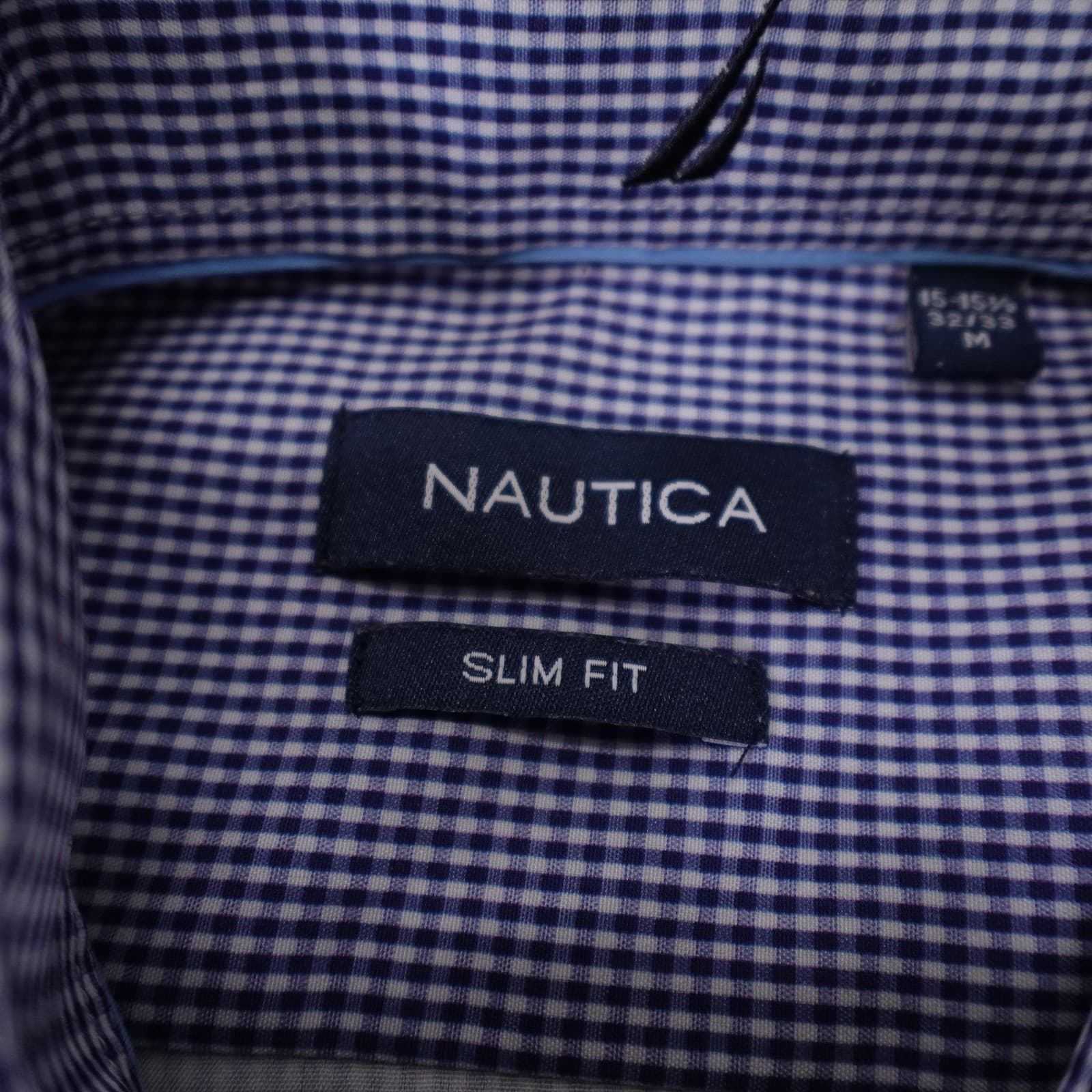 Nautica Shirt Mens 15.5 32/33 Blue Gingham Slim Lightweight Performance - Thumbnail 3