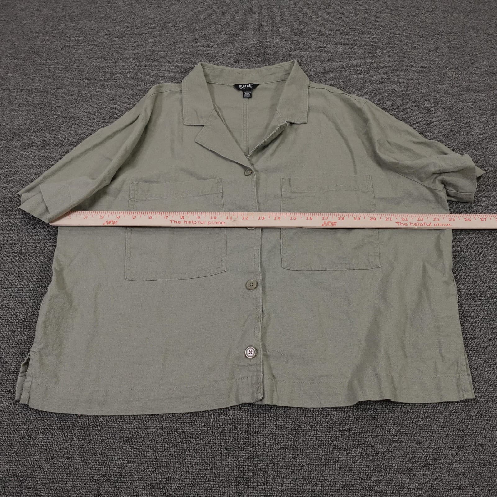 Buffalo David Bitton Shirt Mens 2XL Green Linen Blend Short Sleeve Button Up - Thumbnail 4