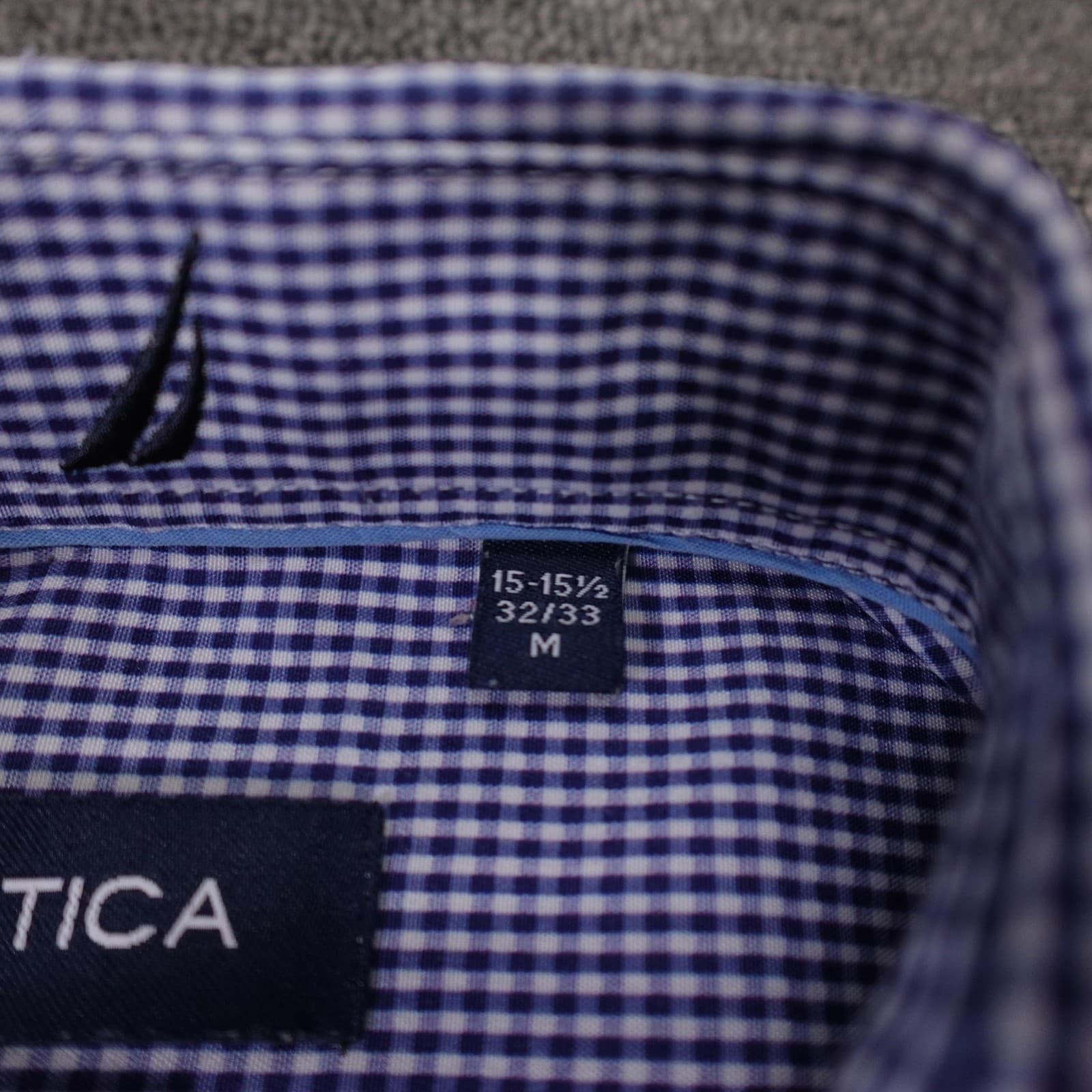 Nautica Shirt Mens 15.5 32/33 Blue Gingham Slim Lightweight Performance - Thumbnail 4