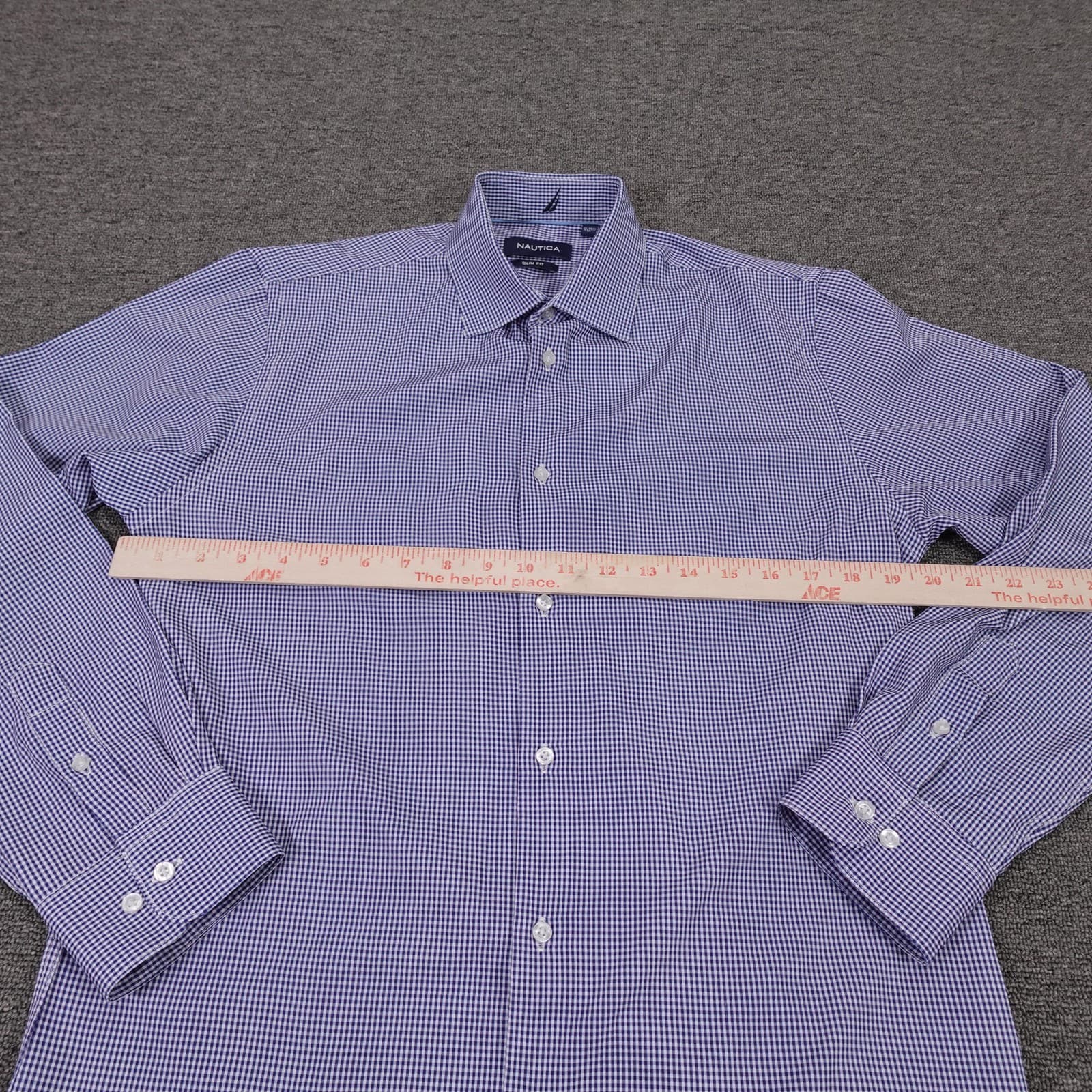 Nautica Shirt Mens 15.5 32/33 Blue Gingham Slim Lightweight Performance - Thumbnail 5