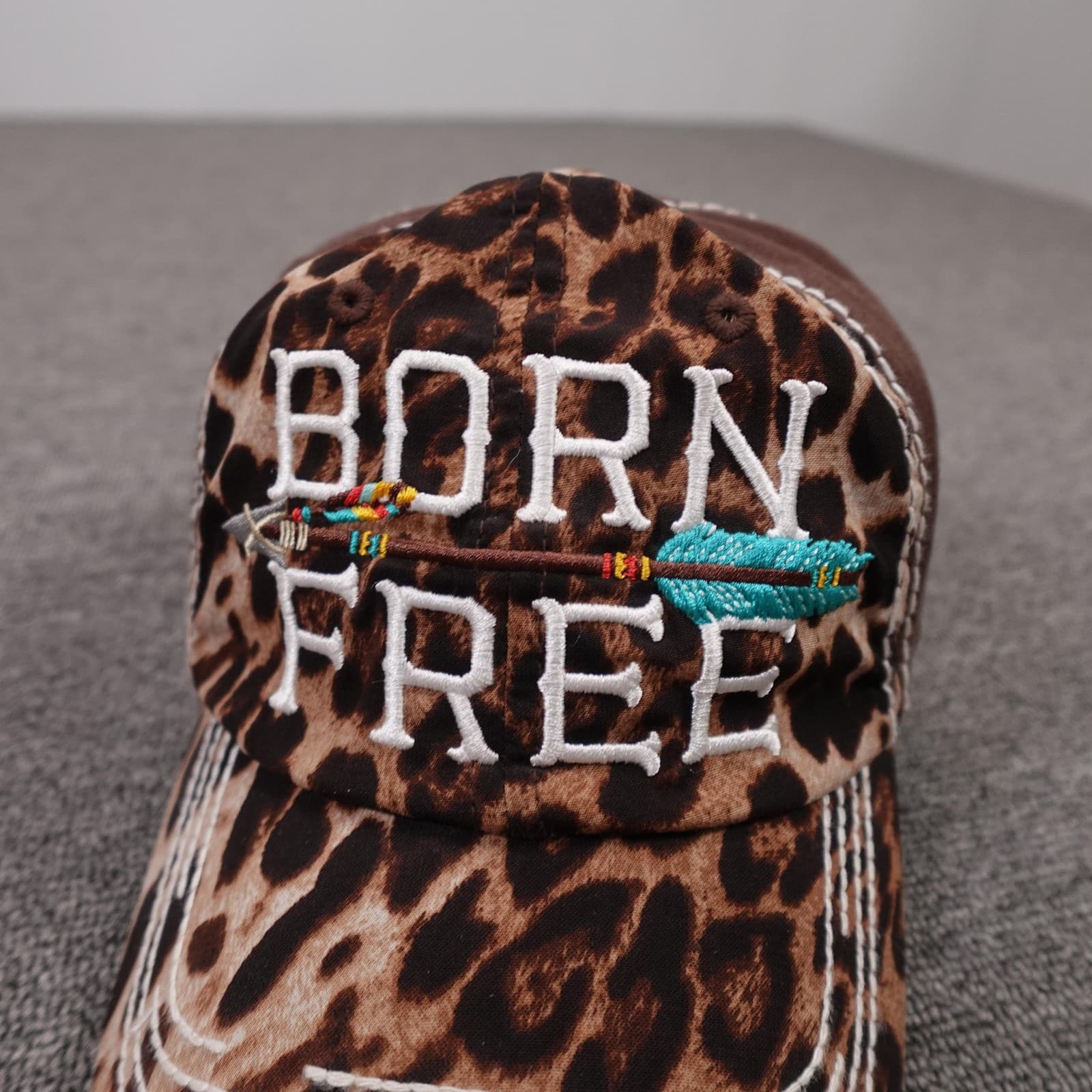 KB Ethos Hat Cap Strap Back Womens Adjustable Brown Born Free Leopard Print - Thumbnail 2