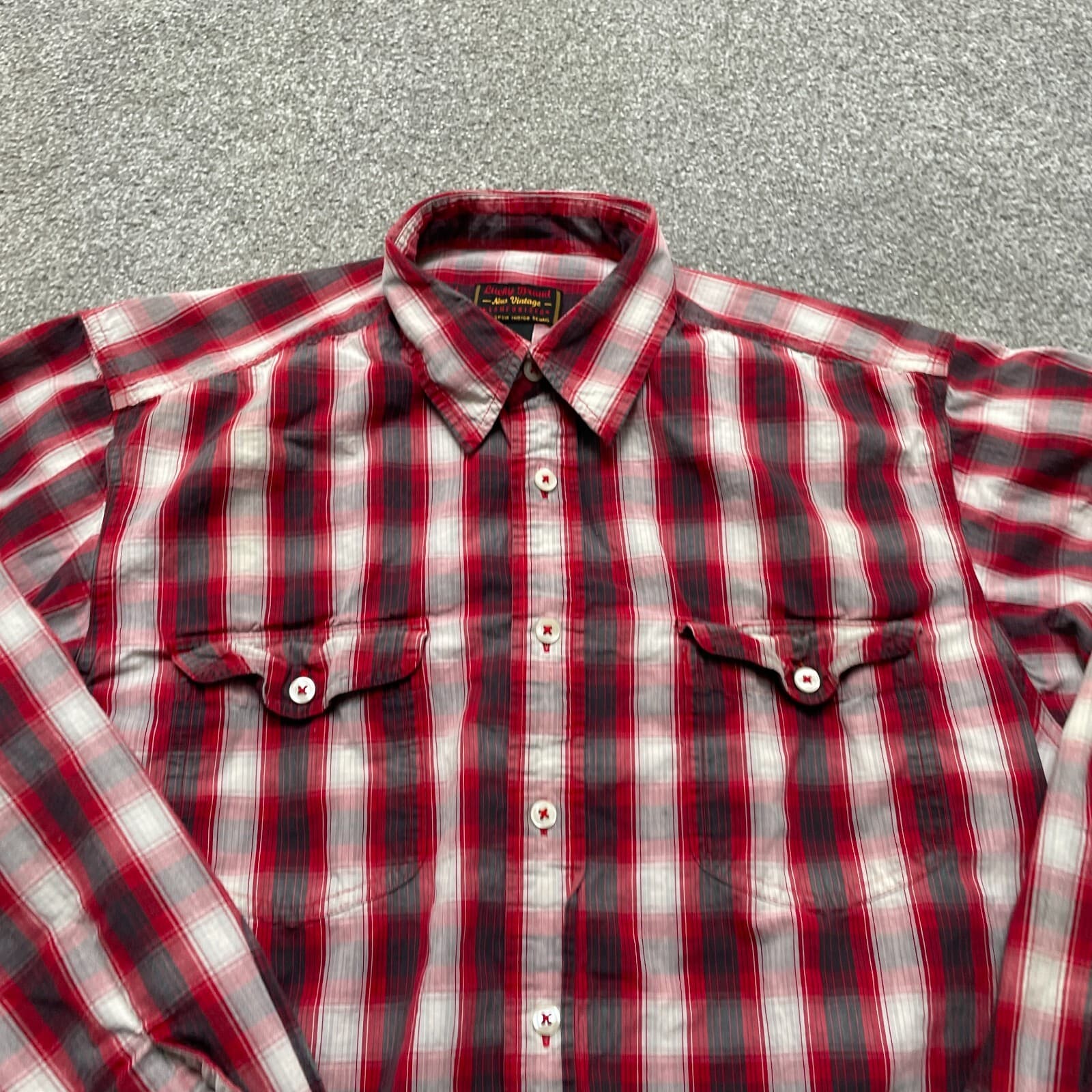 Lucky Brand Shirt Adult Large Multicolor Plaid Sanforized Ring Spun Casual READ - Thumbnail 2