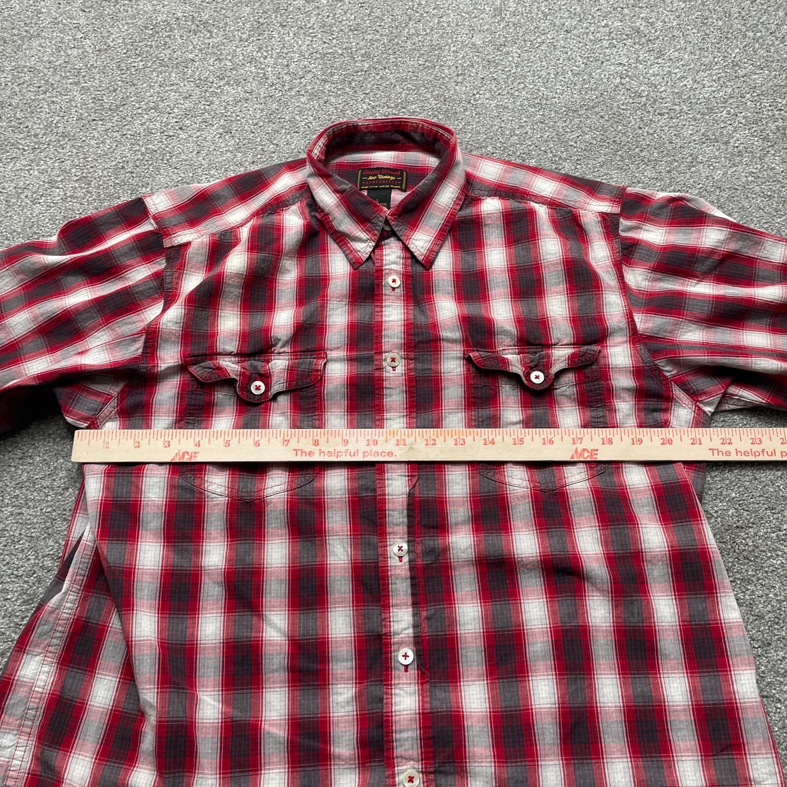 Lucky Brand Shirt Adult Large Multicolor Plaid Sanforized Ring Spun Casual READ - Thumbnail 4