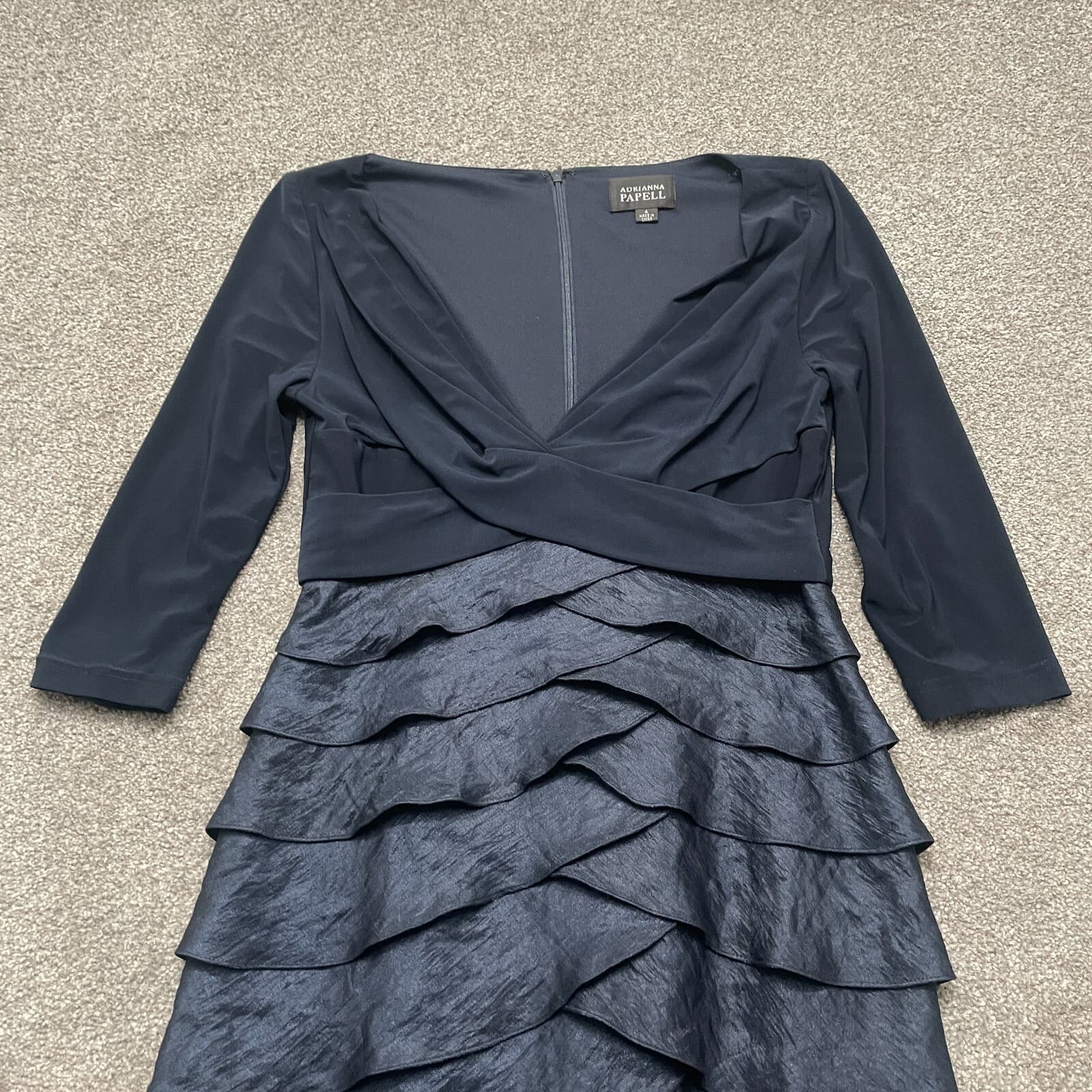 Adrianna Papell 4 Navy Blue Layered Ruffle Midi Dress Dark Romantic Whimsigoth - Thumbnail 2