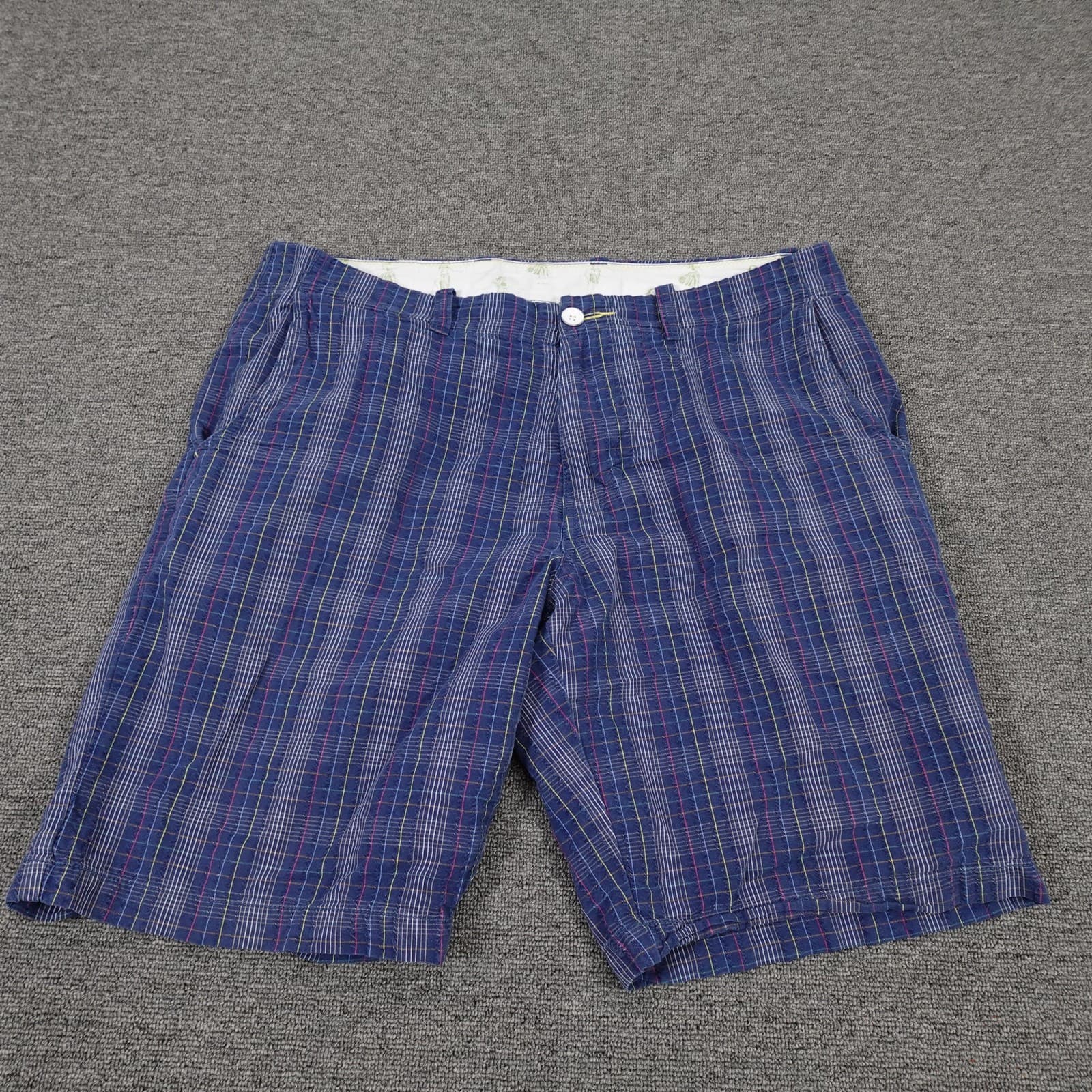 Tommy Bahama Shorts Mens 34 Blue Plaid Cotton Chino 10 Inseam Casual Summer