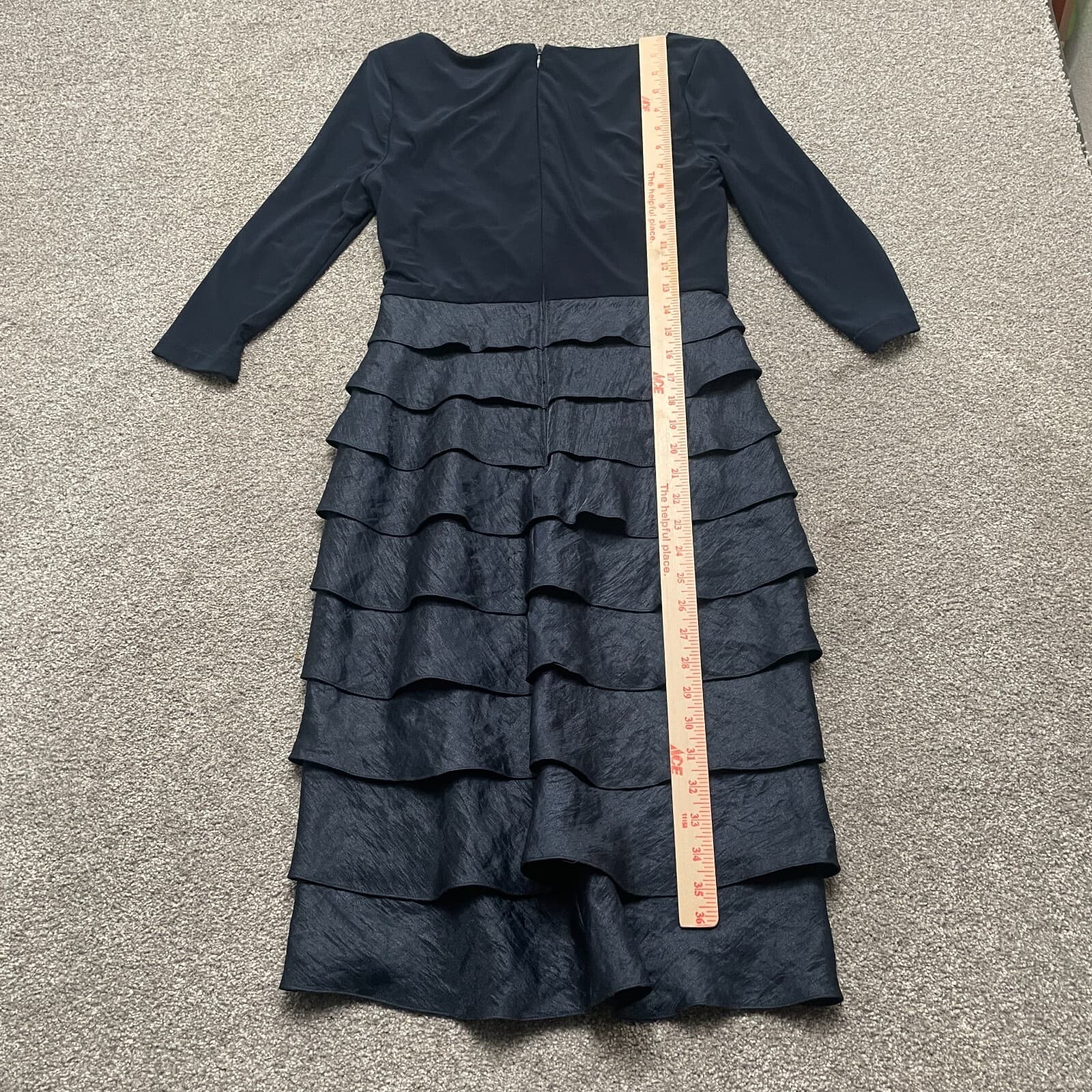 Adrianna Papell 4 Navy Blue Layered Ruffle Midi Dress Dark Romantic Whimsigoth - Thumbnail 6