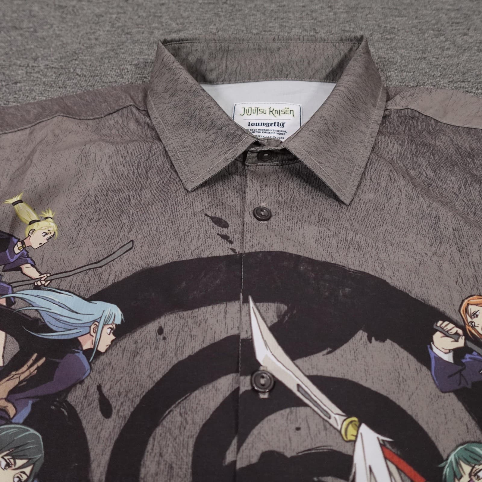Loungefly Shirt Mens Large Gray Jujutsu Kaisen Anime Short Sleeve Button Up - Thumbnail 3