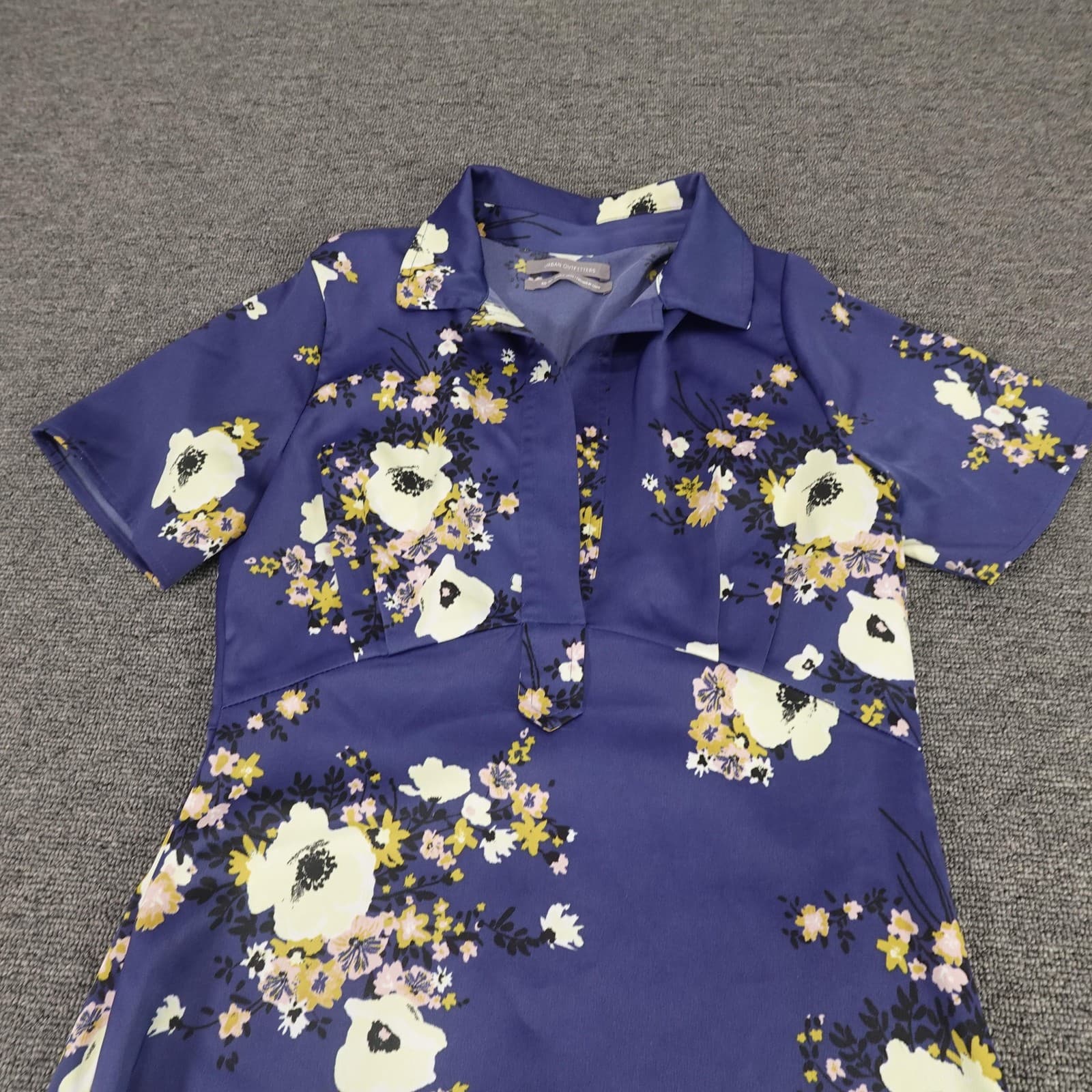 Urban Outfitters Dress Womens XS Blue Floral Collared Fit & Flare Shirt Mini - Thumbnail 2
