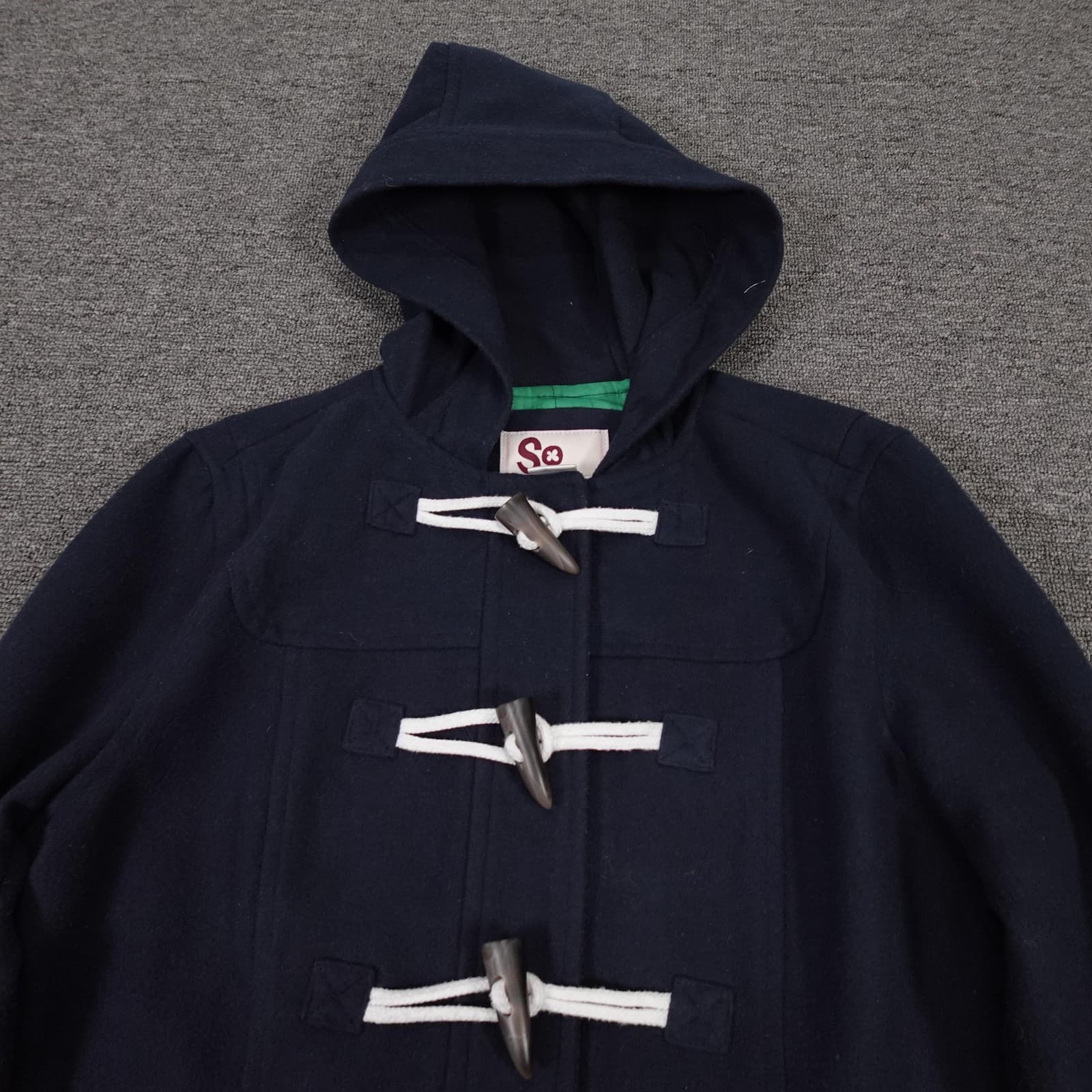 SO Coat Womens Juniors Medium Navy Blue Hooded Toggle Button Twill Duffle Parka - Thumbnail 2