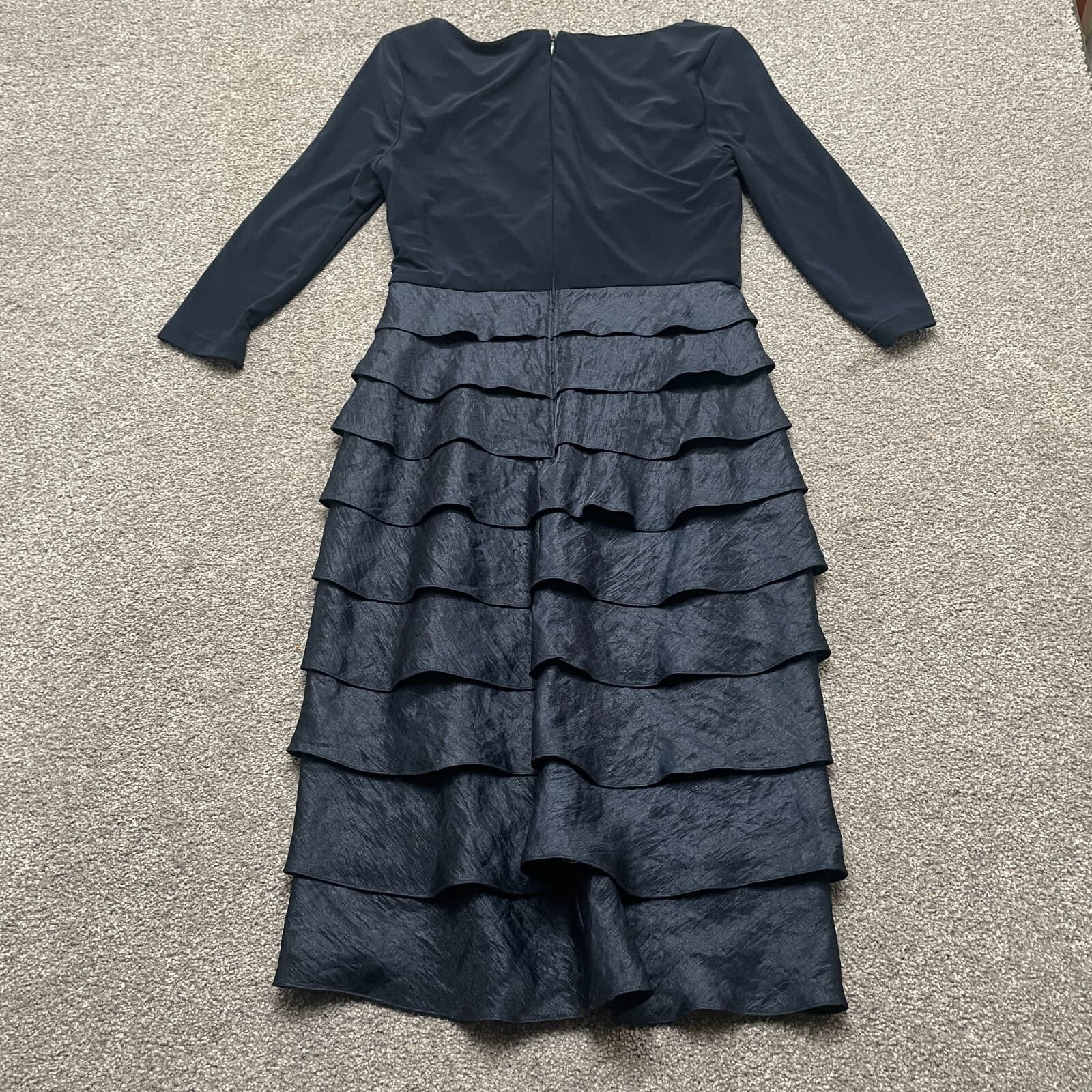 Adrianna Papell 4 Navy Blue Layered Ruffle Midi Dress Dark Romantic Whimsigoth - Thumbnail 5