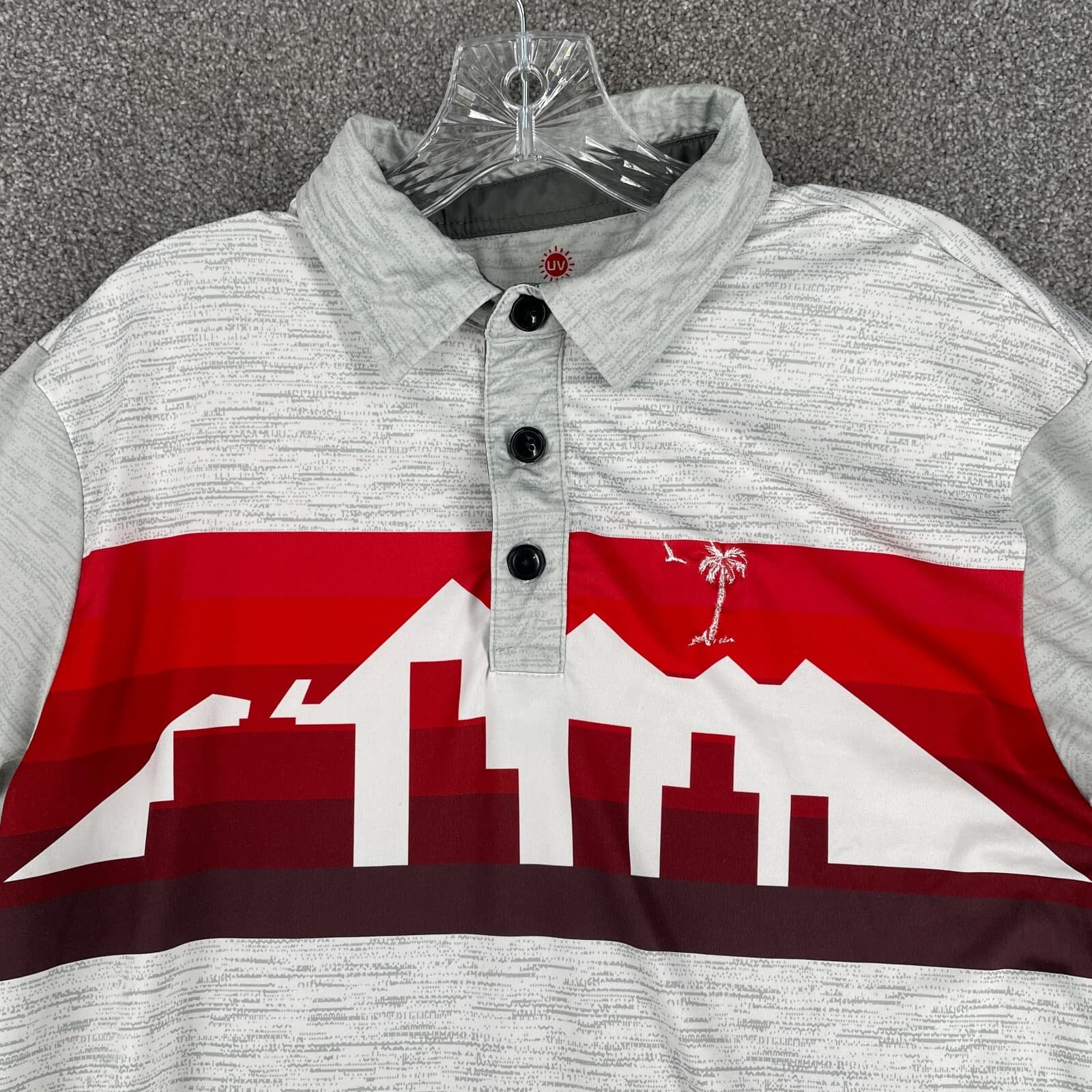Sunday Crew Polo Shirt Adult Small Gray Red Mountain Skyline Golf UV Mens - Thumbnail 2