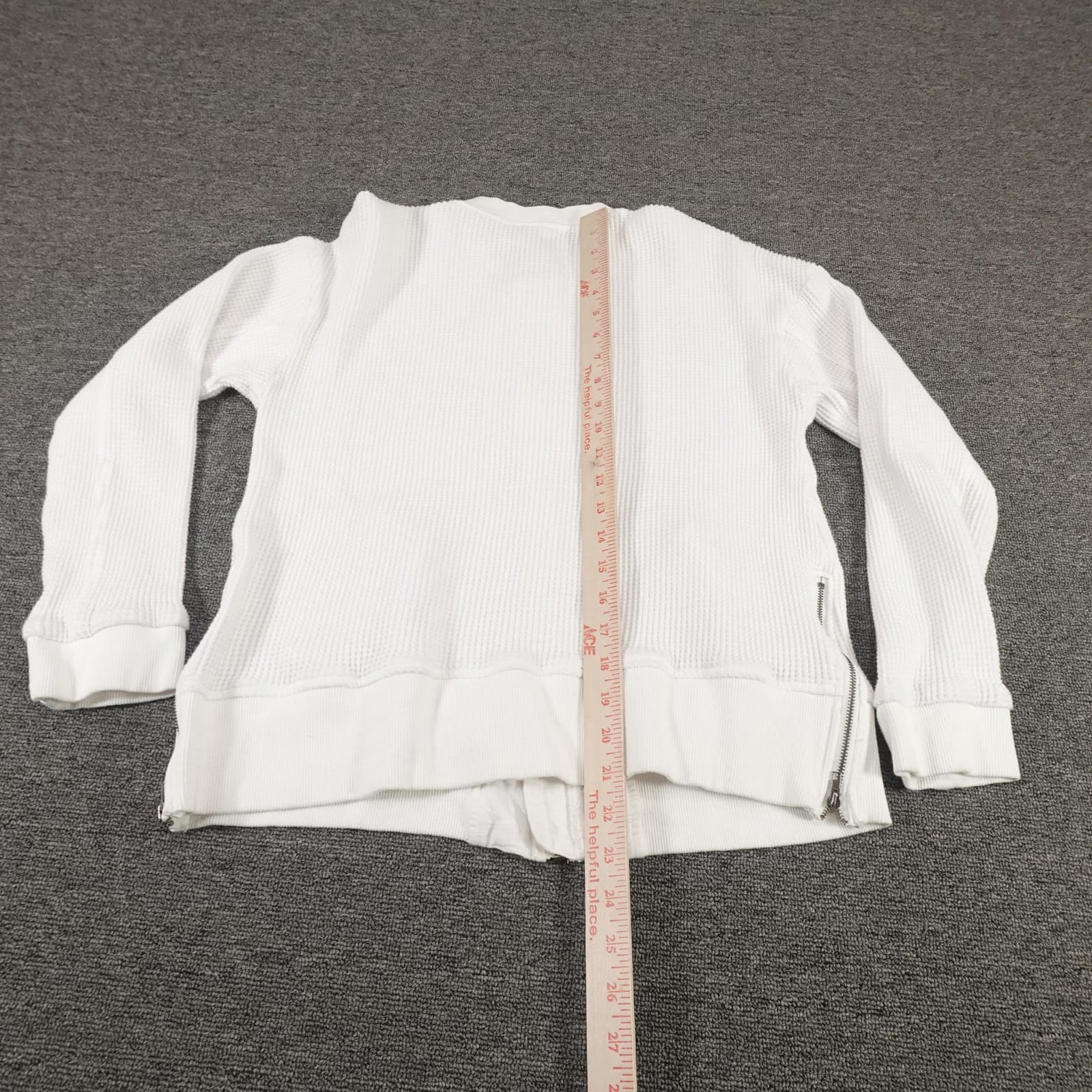 Mystree Sweater Womens Small White Waffle Knit Full Zip Bomber Jacket Pockets - Thumbnail 6