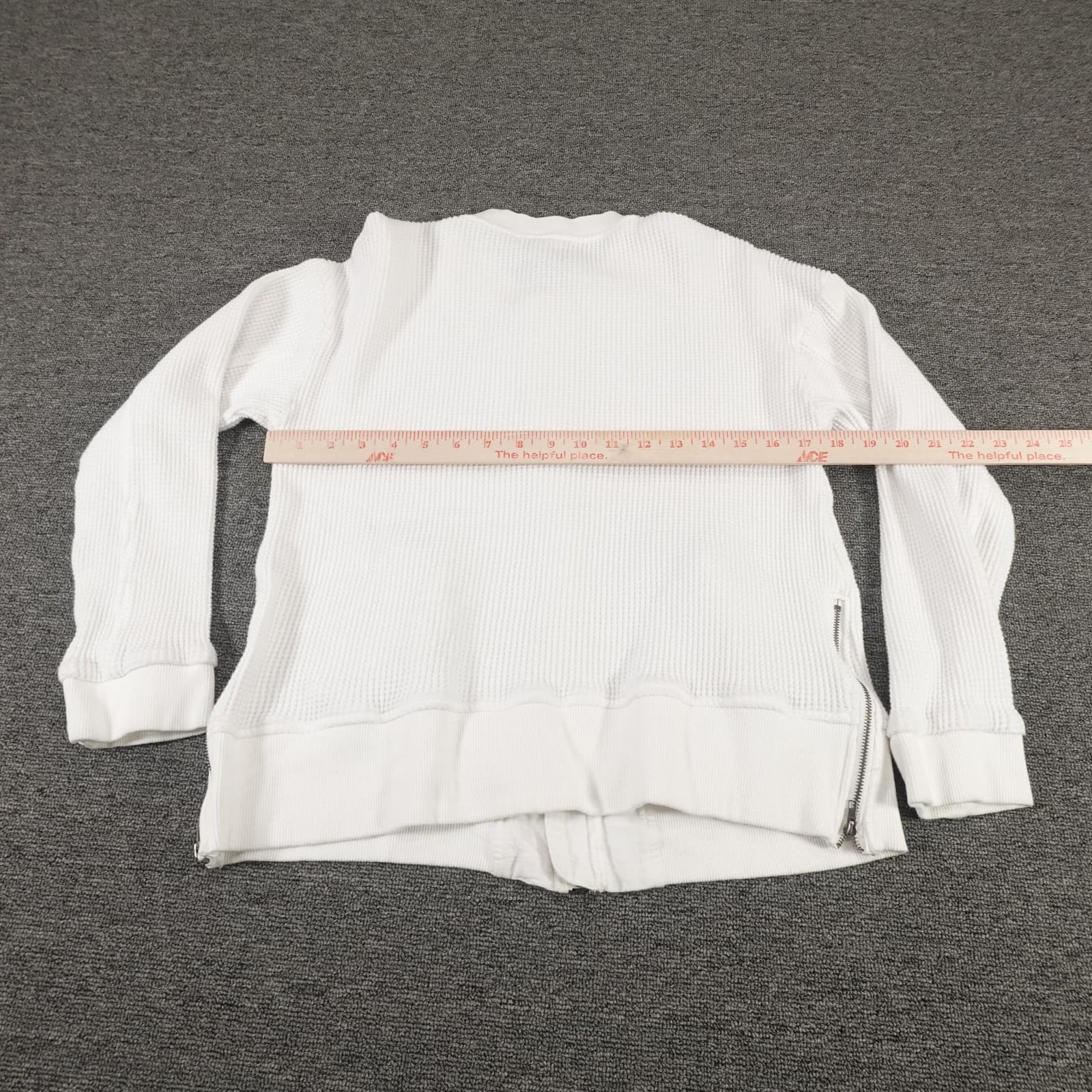 Mystree Sweater Womens Small White Waffle Knit Full Zip Bomber Jacket Pockets - Thumbnail 4
