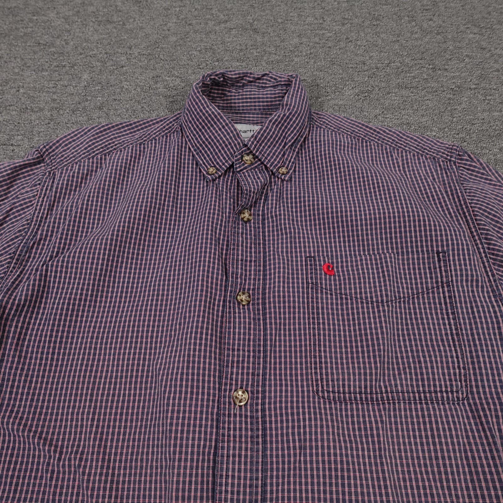 Carhartt Shirt Mens Large Blue Check Short Sleeve Button Down Casual Summer - Thumbnail 2