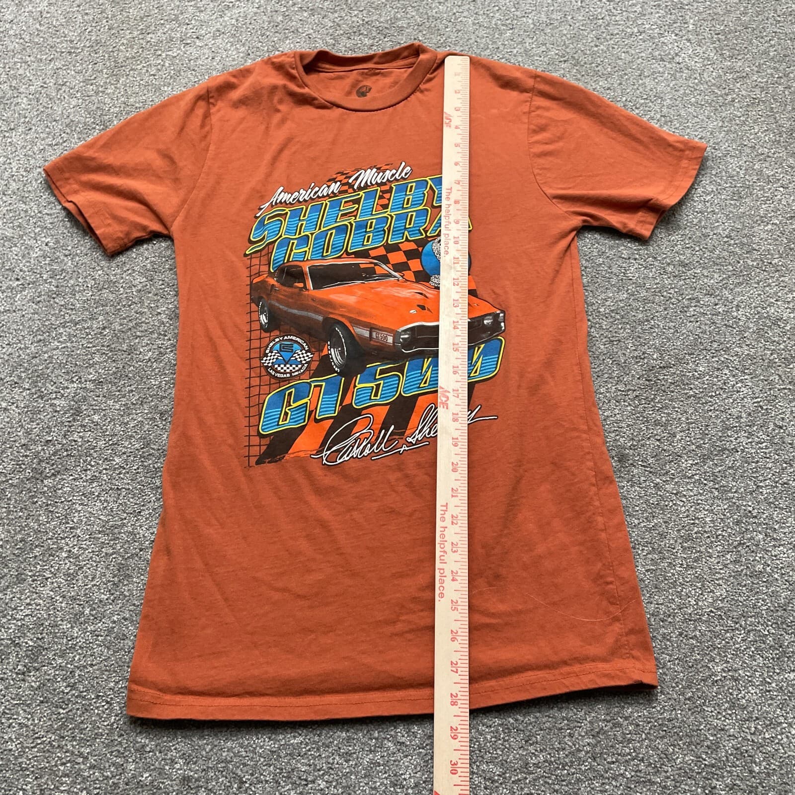 Shelby Shirt Small Orange Caroll Cobra GT500 American Muscle Graphic Tee READ - Thumbnail 5