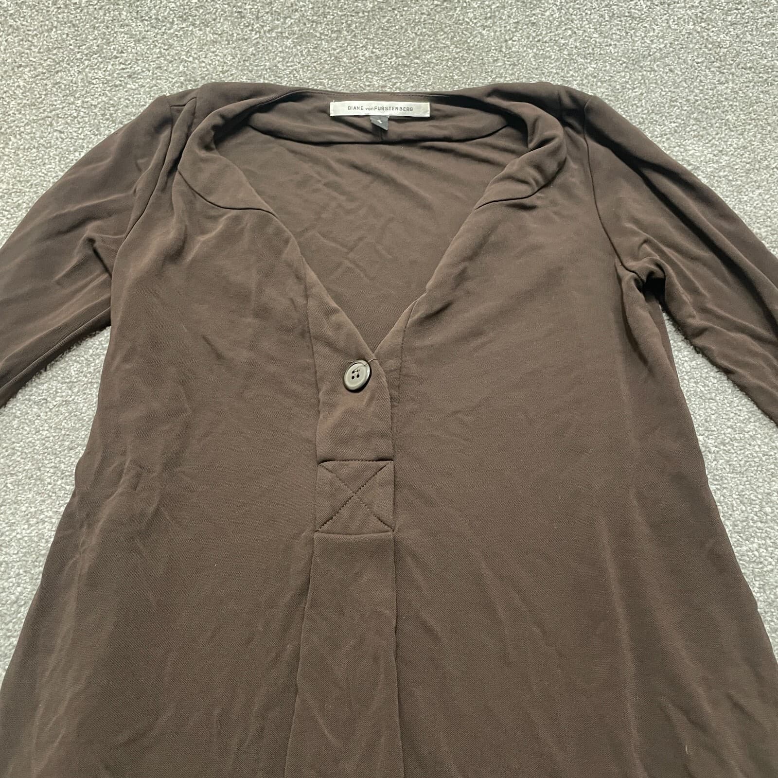 Diane von Furstenberg Dress 4 Brown Long Sleeve V Neck Sheath Mini Viscose - Thumbnail 2