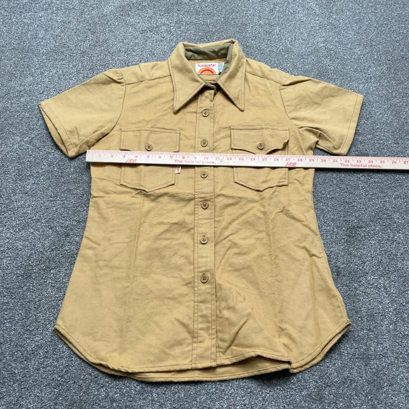 VINTAGE Sunbuster Shirt Large Beige Short Sleeve Western Pockets - Thumbnail 4