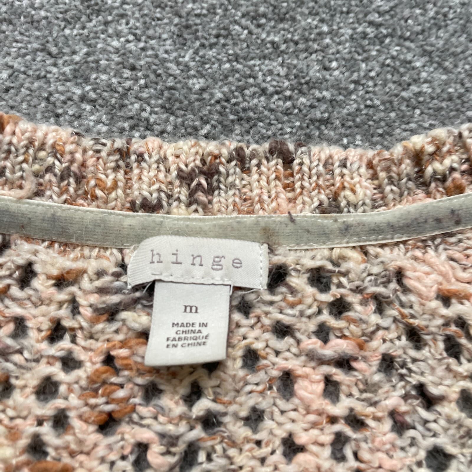 Hinge Sweater Medium Beige Open Knit Crochet Cotton Wool Blend Bohemian Ladies - Thumbnail 3