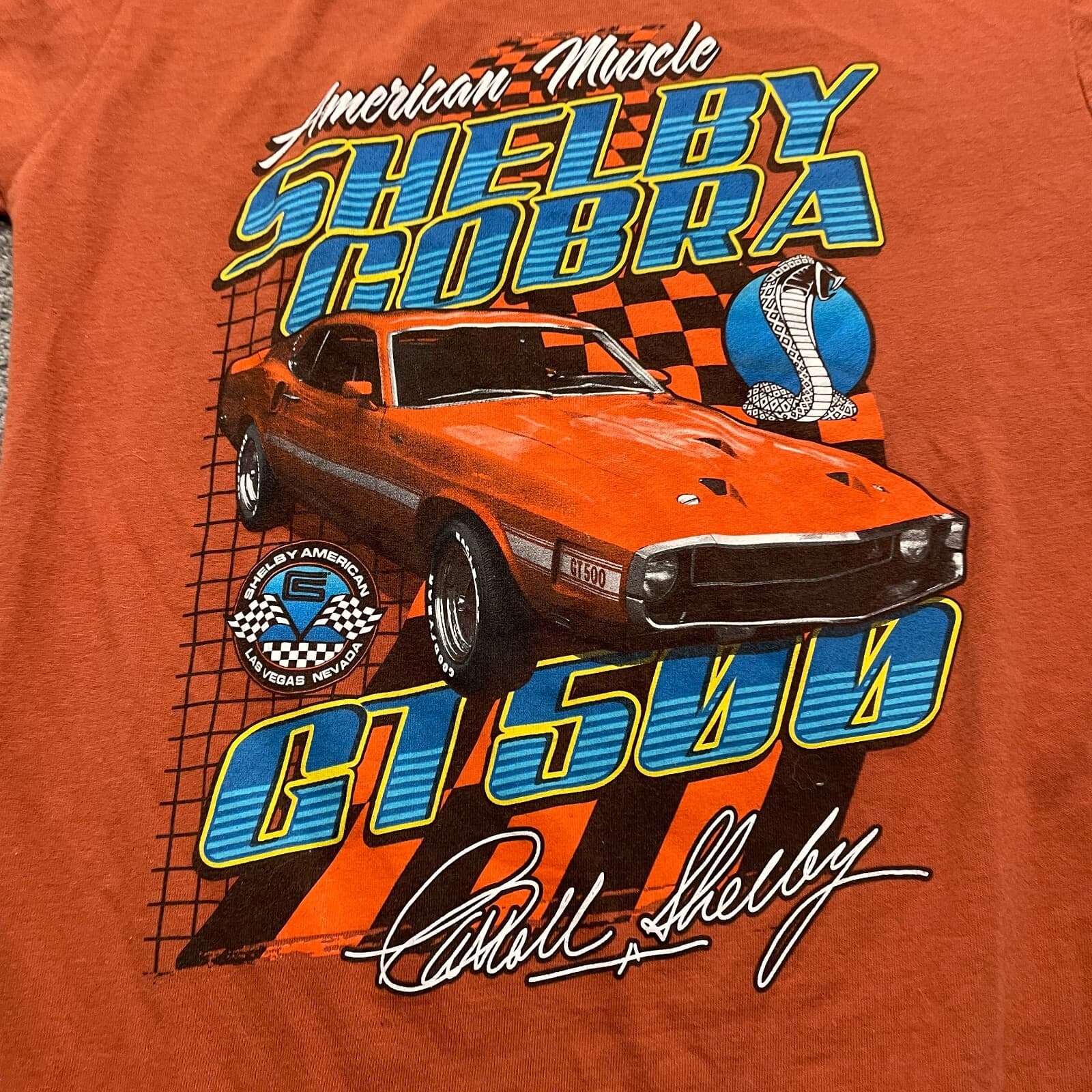 Shelby Shirt Small Orange Caroll Cobra GT500 American Muscle Graphic Tee READ - Thumbnail 2
