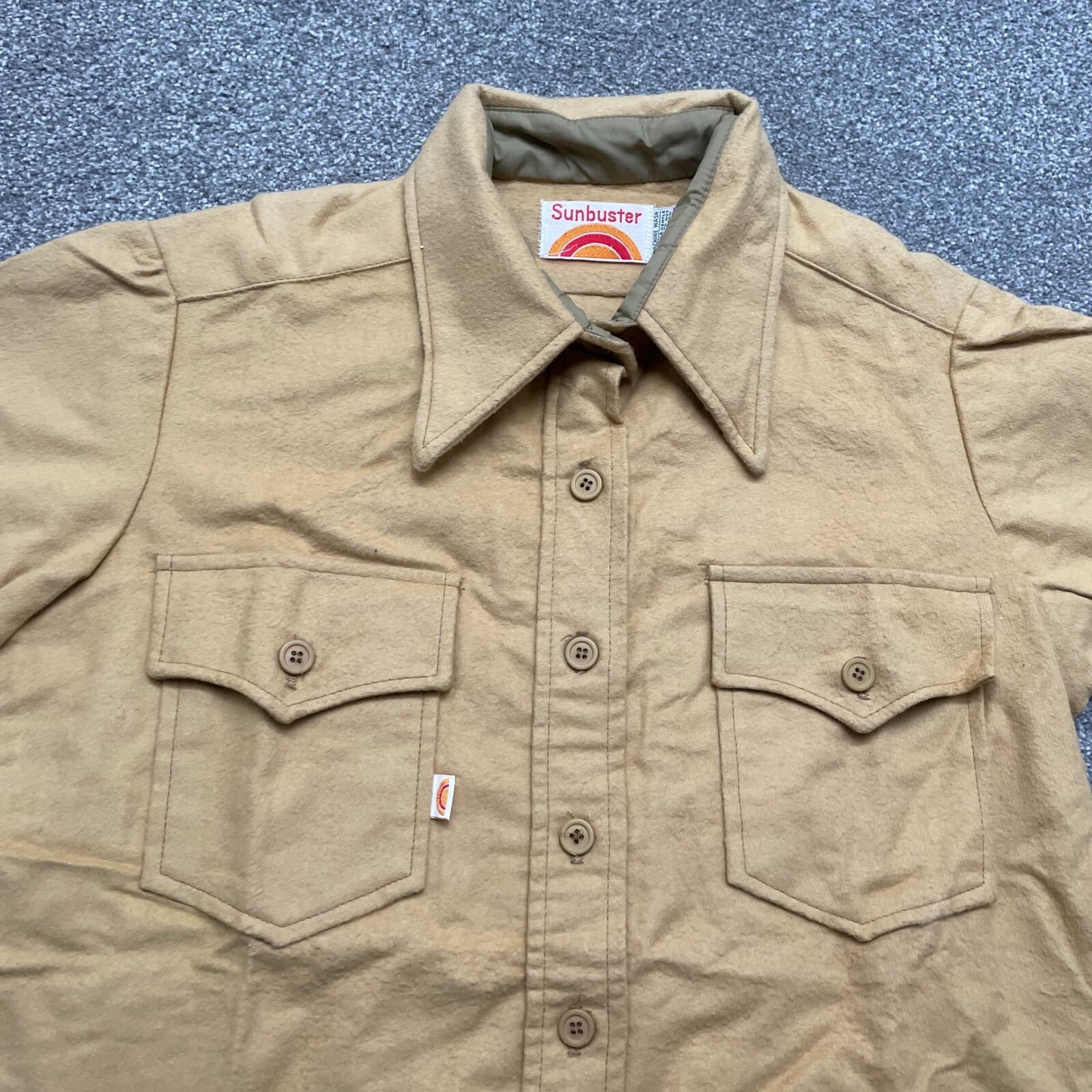 VINTAGE Sunbuster Shirt Large Beige Short Sleeve Western Pockets - Thumbnail 2