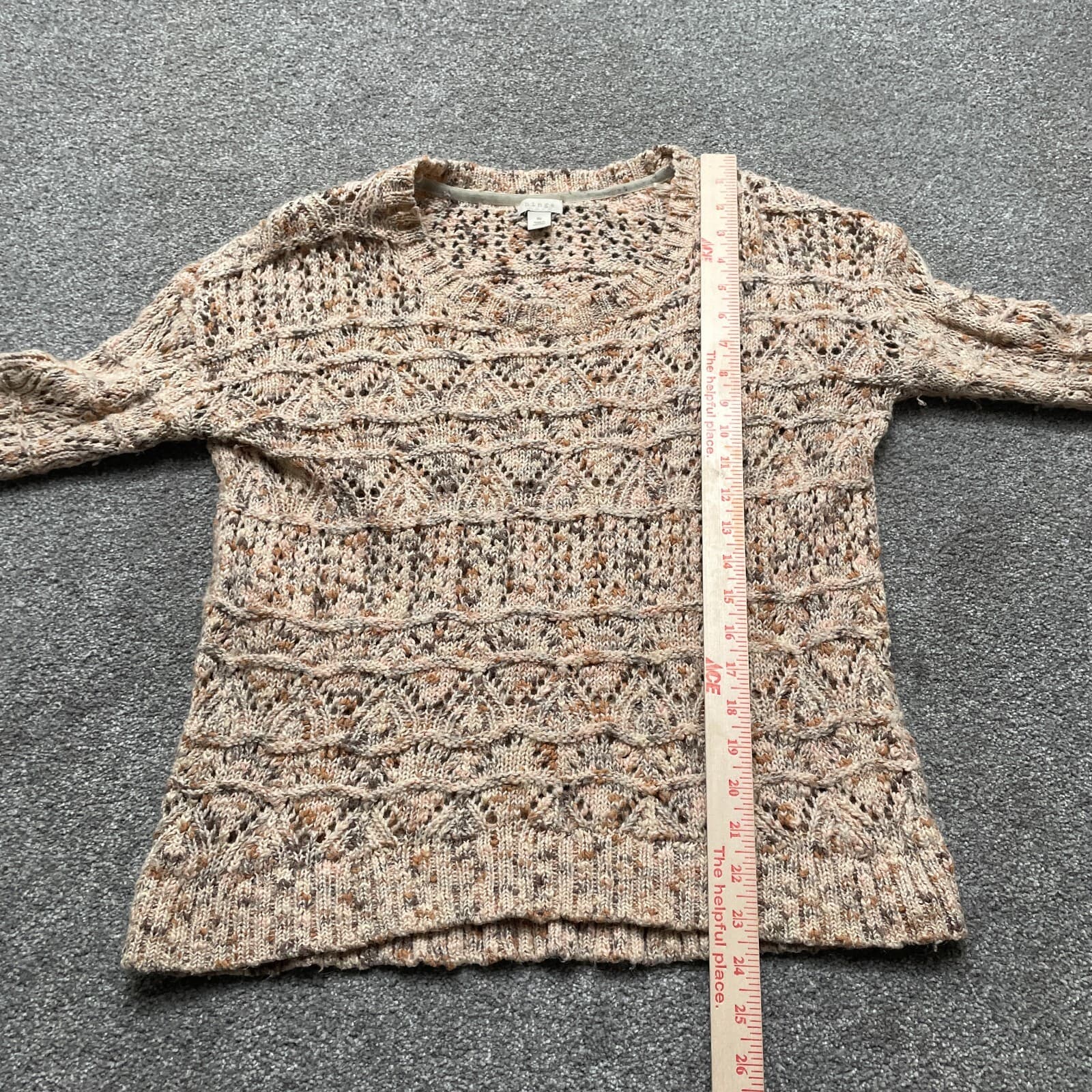 Hinge Sweater Medium Beige Open Knit Crochet Cotton Wool Blend Bohemian Ladies - Thumbnail 5