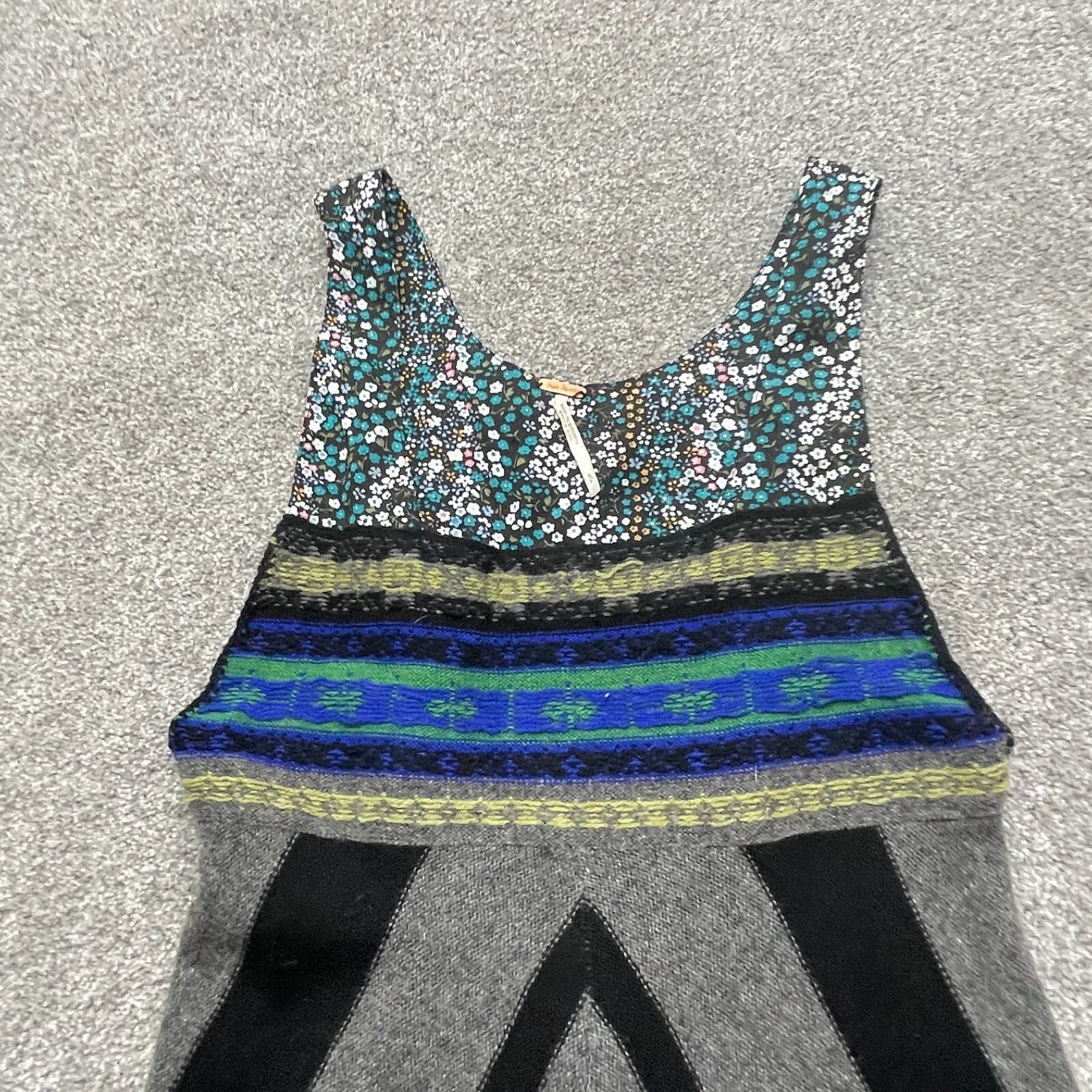 Free People Top Womens Small Multicolor Geometric Wool Blend Mini Babydoll Boho - Thumbnail 2